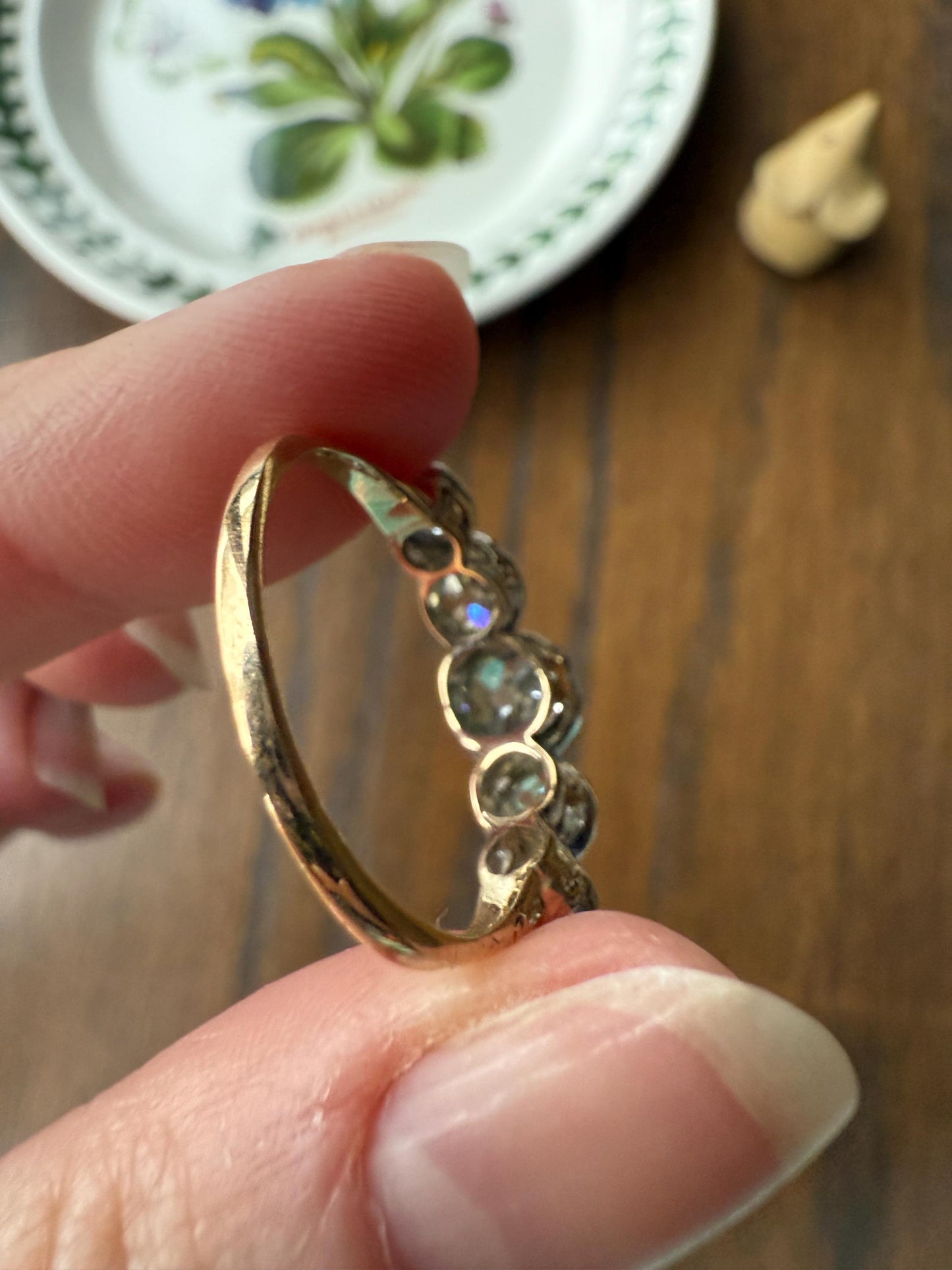 Large Antique 3 CARATS Old Mine Cut DIAMOND Five Stone Stacker Band Bezel Set Edwardian 18k Gold Big Finger Size 3Ctw OMC