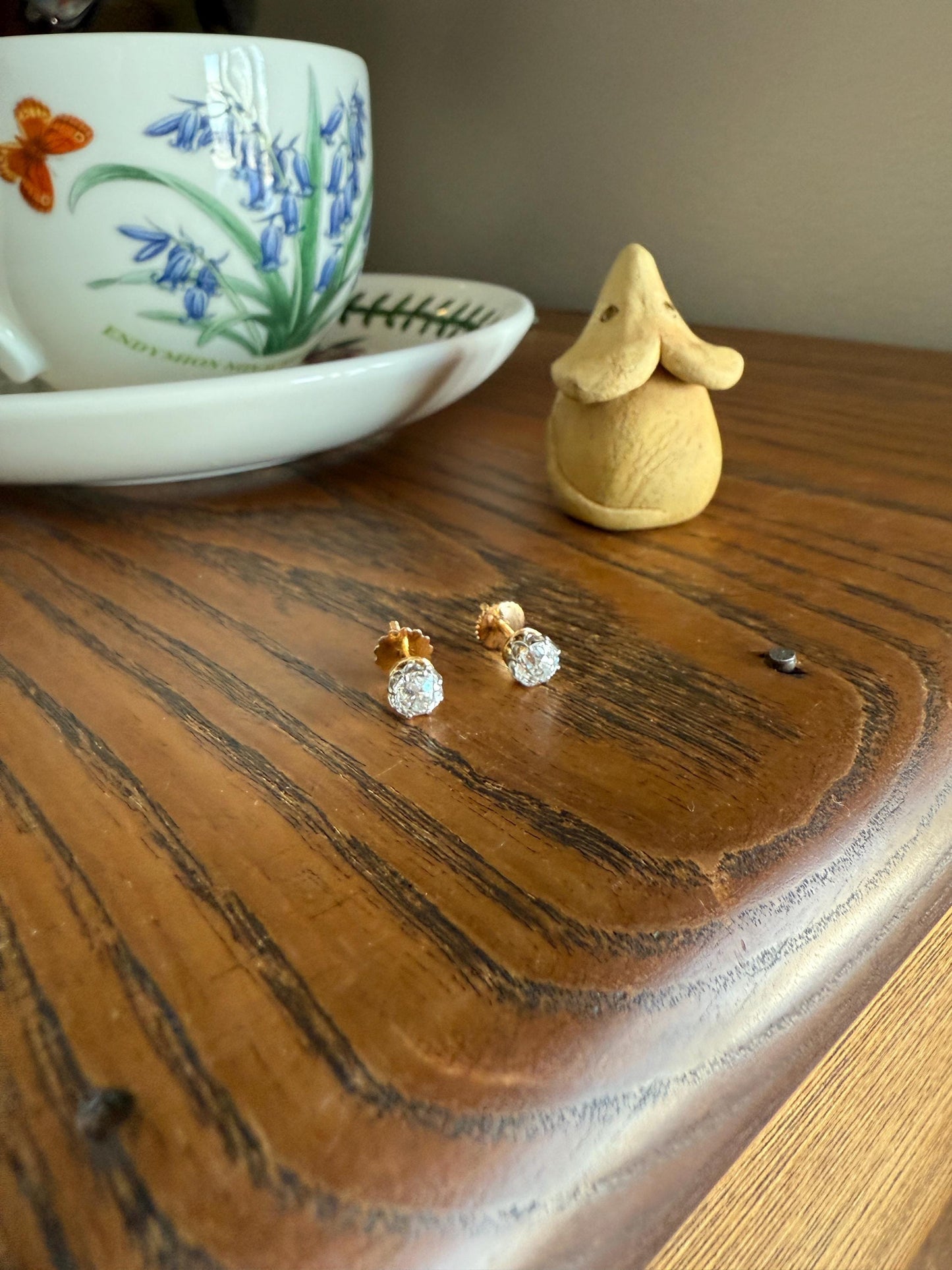 Antique 1.2 Carat Tdw Old Mine Cut DIAMOND Natural Studs 18k Gold Solid Screw Back Stud EARRINGS French Gift Belle Epoque Bridal Minimalist