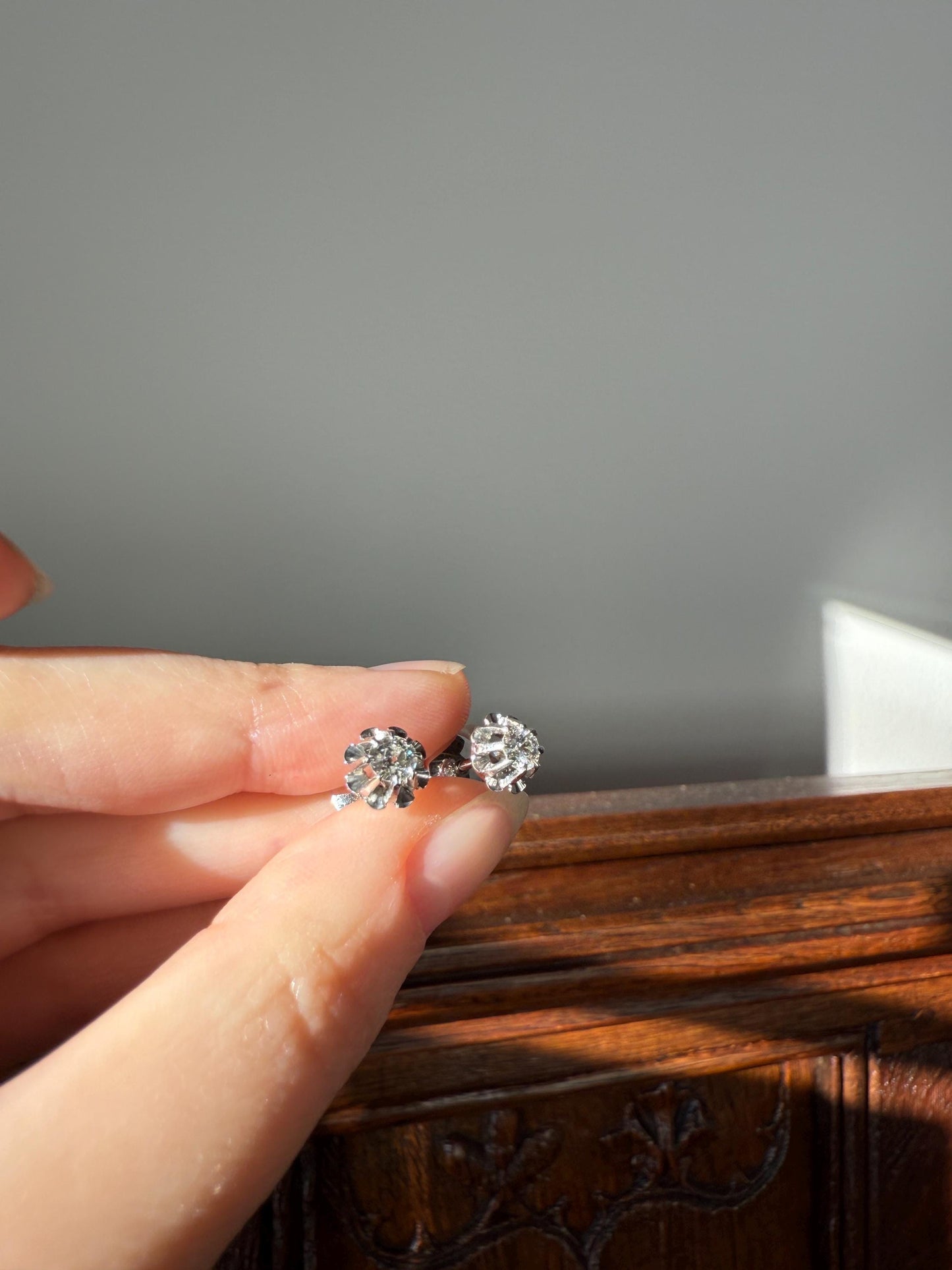 Antique .7 Carat Tdw Old Mine Cut DIAMOND Natural Stud Earrings 18k White Gold Bridal Something Old Minimalist OMC