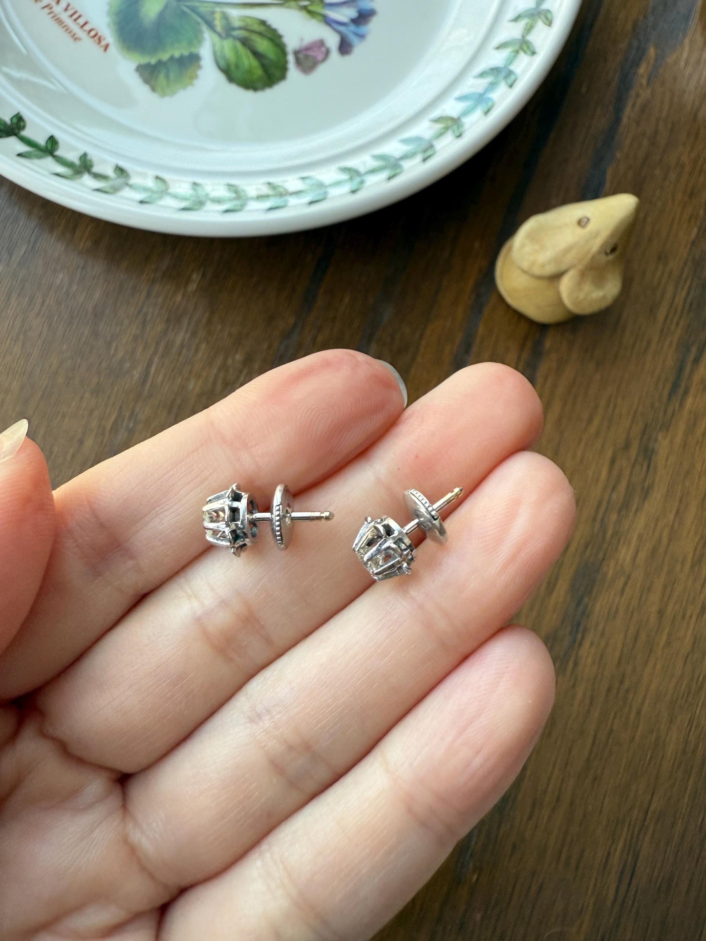 Antique .7 Carat Tdw Old Mine Cut DIAMOND Natural Stud Earrings 18k White Gold Bridal Something Old Minimalist OMC