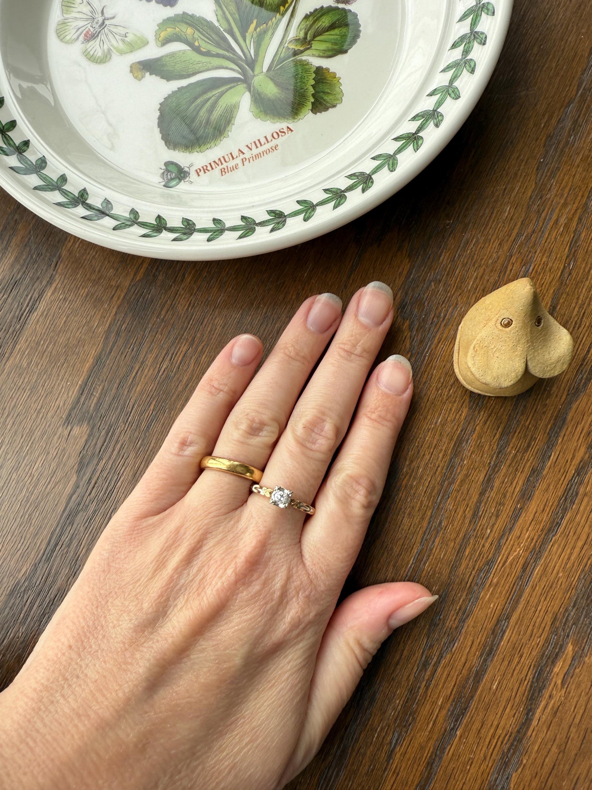 FORGET Me NOT Floral Sweetie Antique Old European Cut Diamond Solitaire Engagement Wedding Ring Stacker Band 14k Gold JR Wood Art Deco