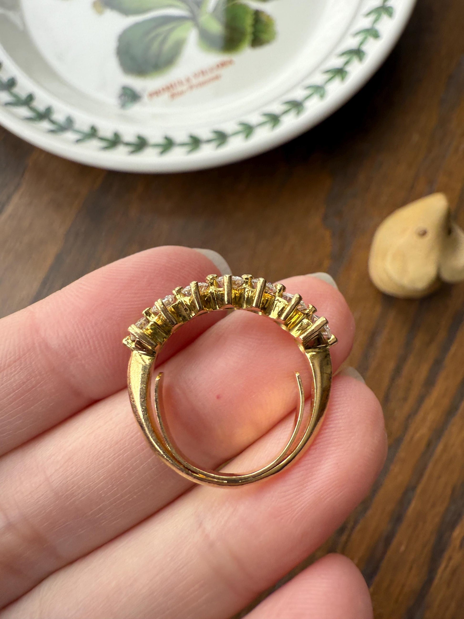 Vintage Seven Stone Diamond Half Hoop Eternity Band French 18k Gold Wedding Stacker