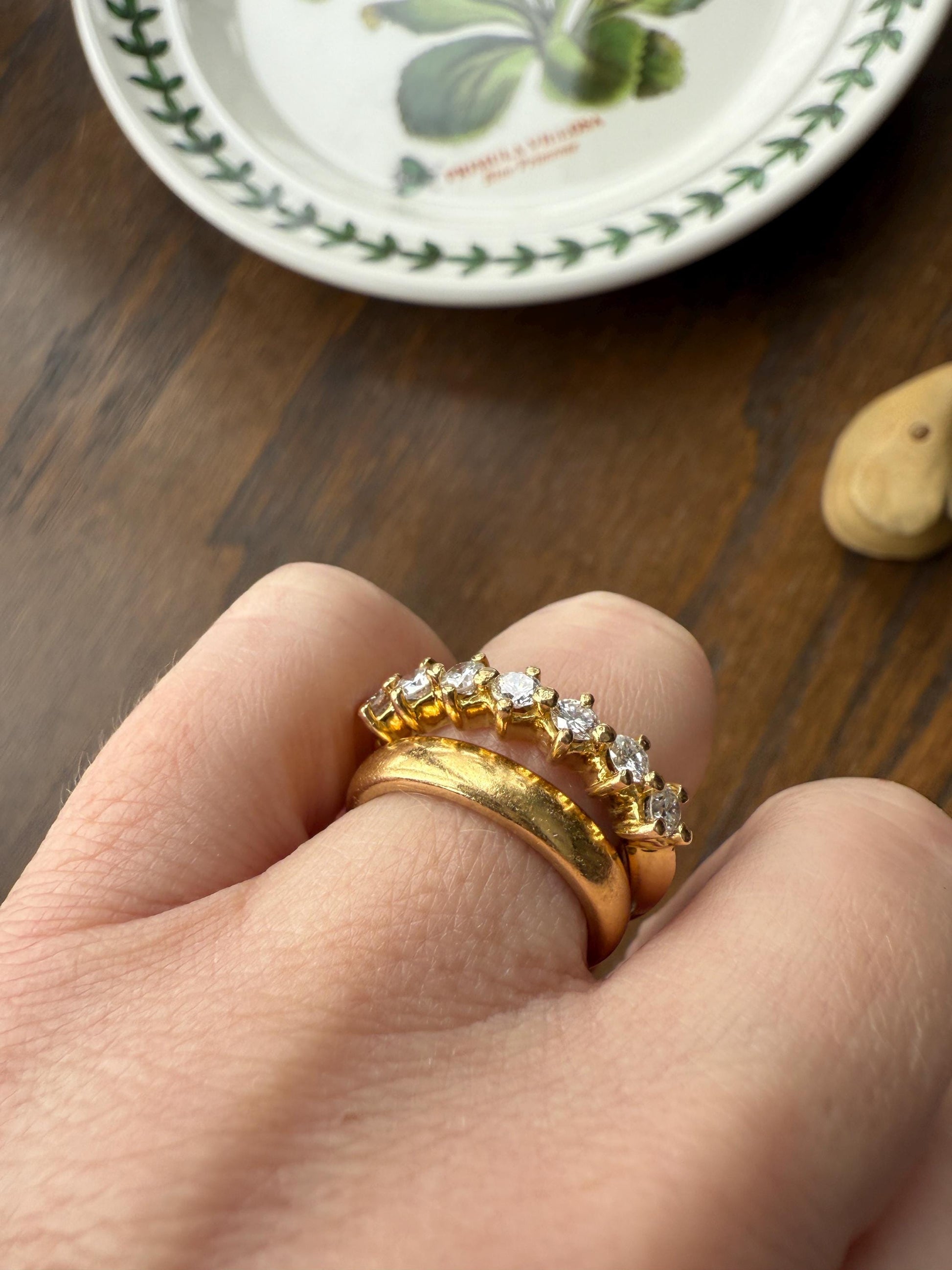 Vintage Seven Stone Diamond Half Hoop Eternity Band French 18k Gold Wedding Stacker