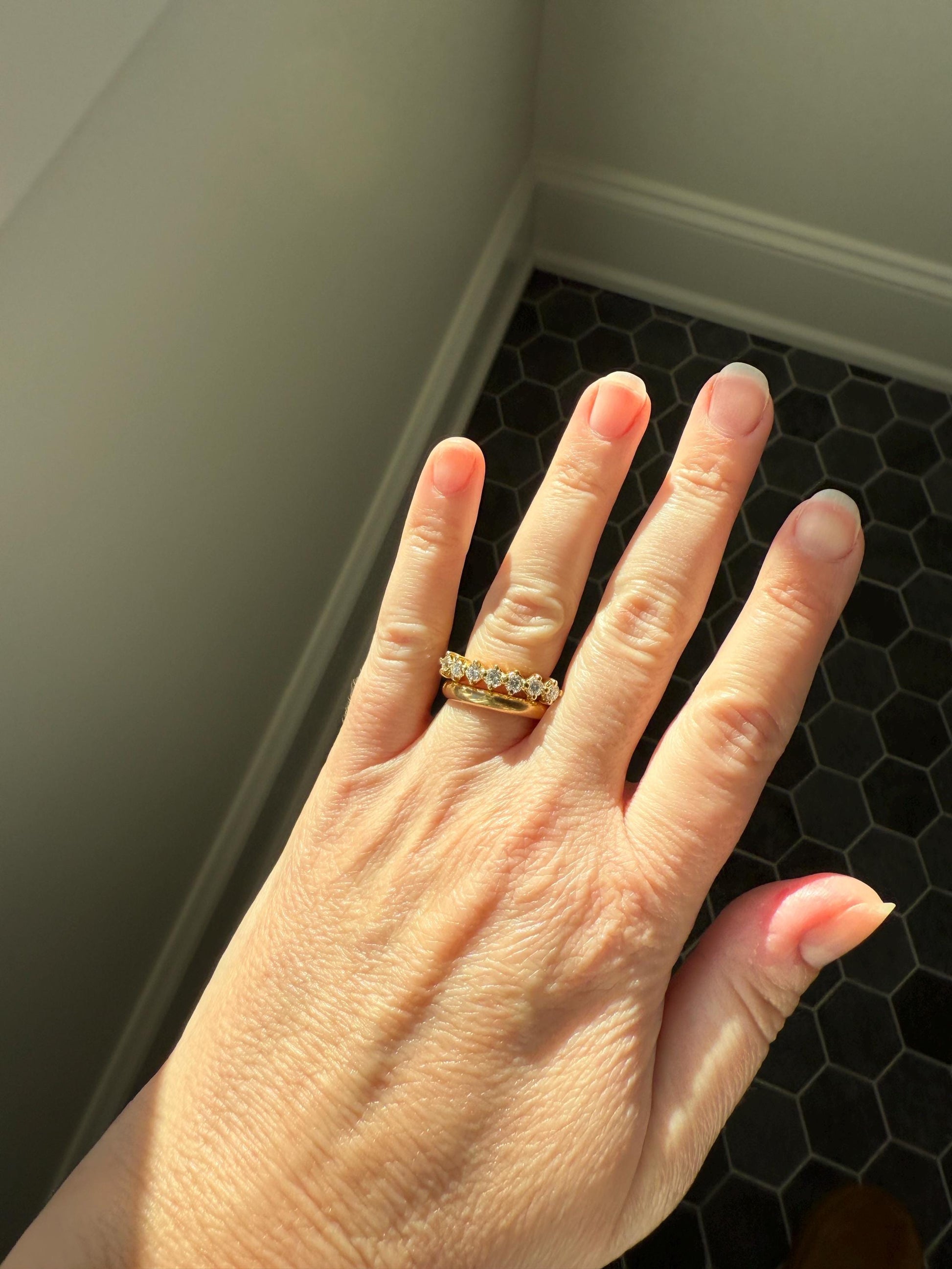 Vintage Seven Stone Diamond Half Hoop Eternity Band French 18k Gold Wedding Stacker