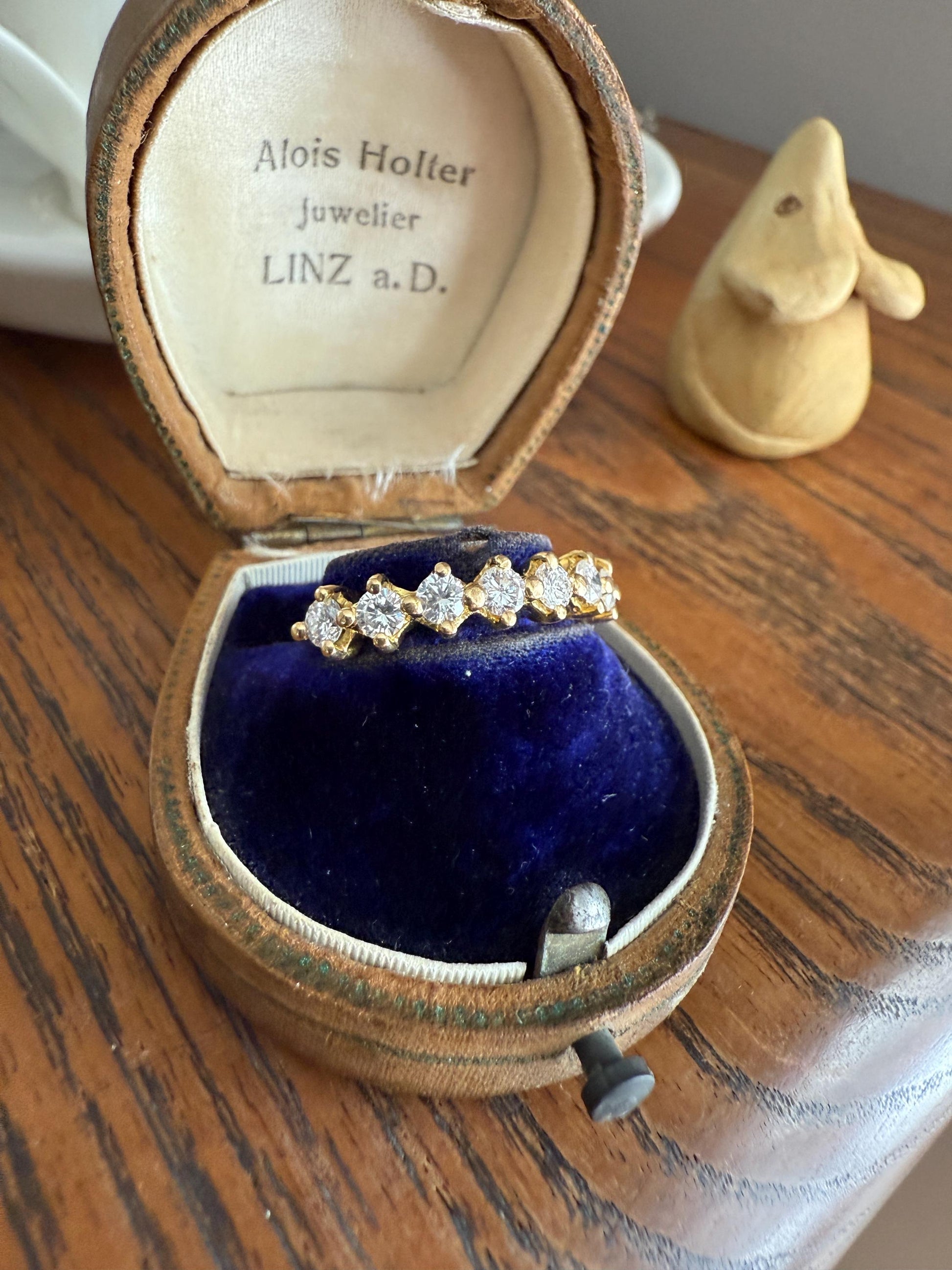 Vintage Seven Stone Diamond Half Hoop Eternity Band French 18k Gold Wedding Stacker