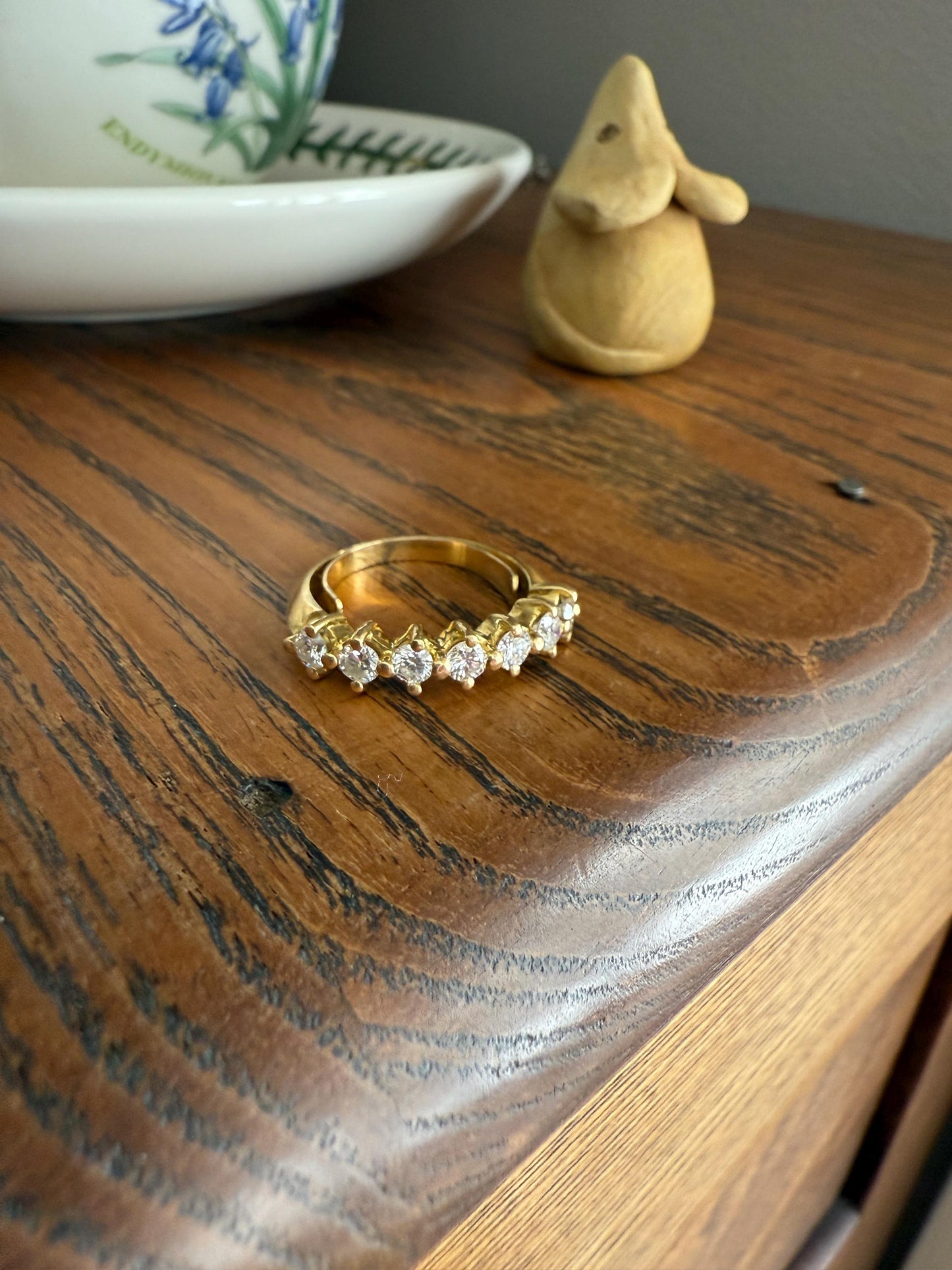 Vintage Seven Stone Diamond Half Hoop Eternity Band French 18k Gold Wedding Stacker