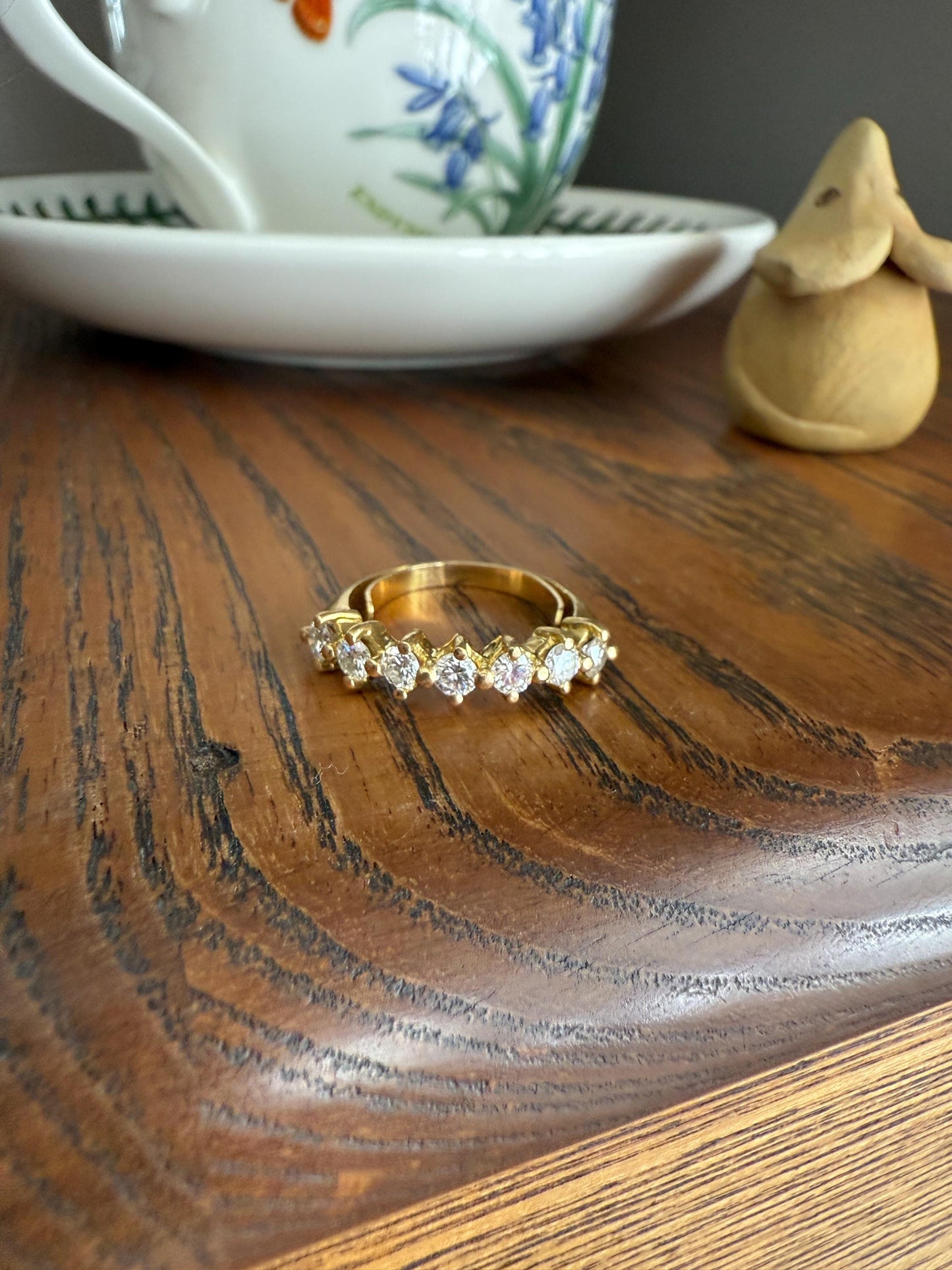 Vintage Seven Stone Diamond Half Hoop Eternity Band French 18k Gold Wedding Stacker