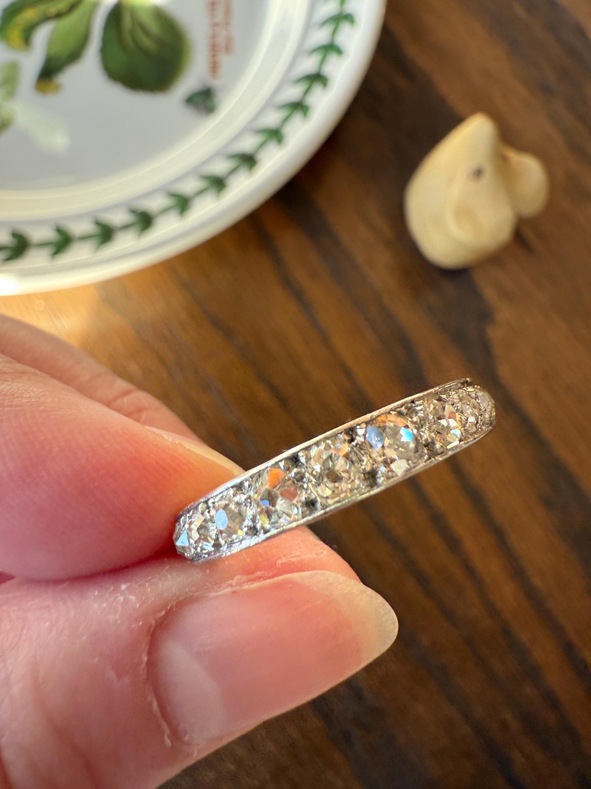 ANTIQUE 2.1 Carats Tapered 25 Old Mine Cut DIAMOND Full Eternity Band PLATINUM Ring Wedding Stacker Romantic Gift Edwardian Unisex Large Sz