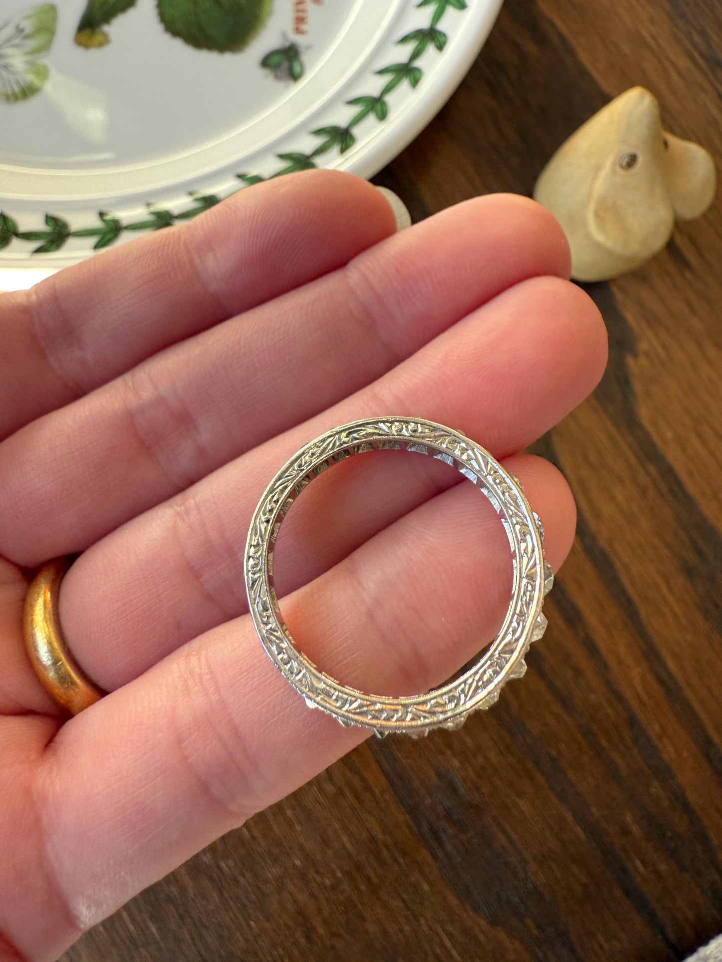 ANTIQUE 2.1 Carats Tapered 25 Old Mine Cut DIAMOND Full Eternity Band PLATINUM Ring Wedding Stacker Romantic Gift Edwardian Unisex Large Sz