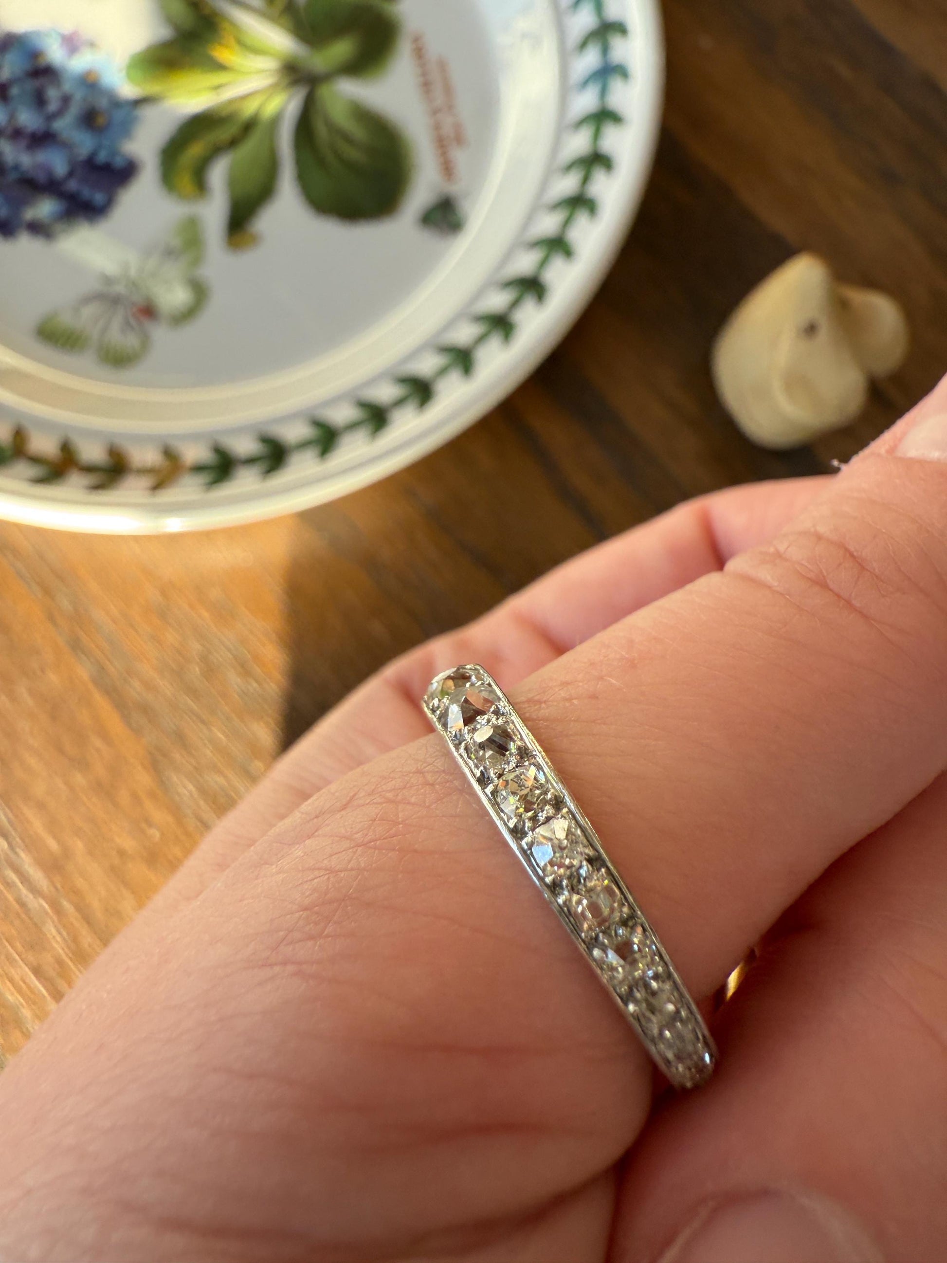 ANTIQUE 2.1 Carats Tapered 25 Old Mine Cut DIAMOND Full Eternity Band PLATINUM Ring Wedding Stacker Romantic Gift Edwardian Unisex Large Sz