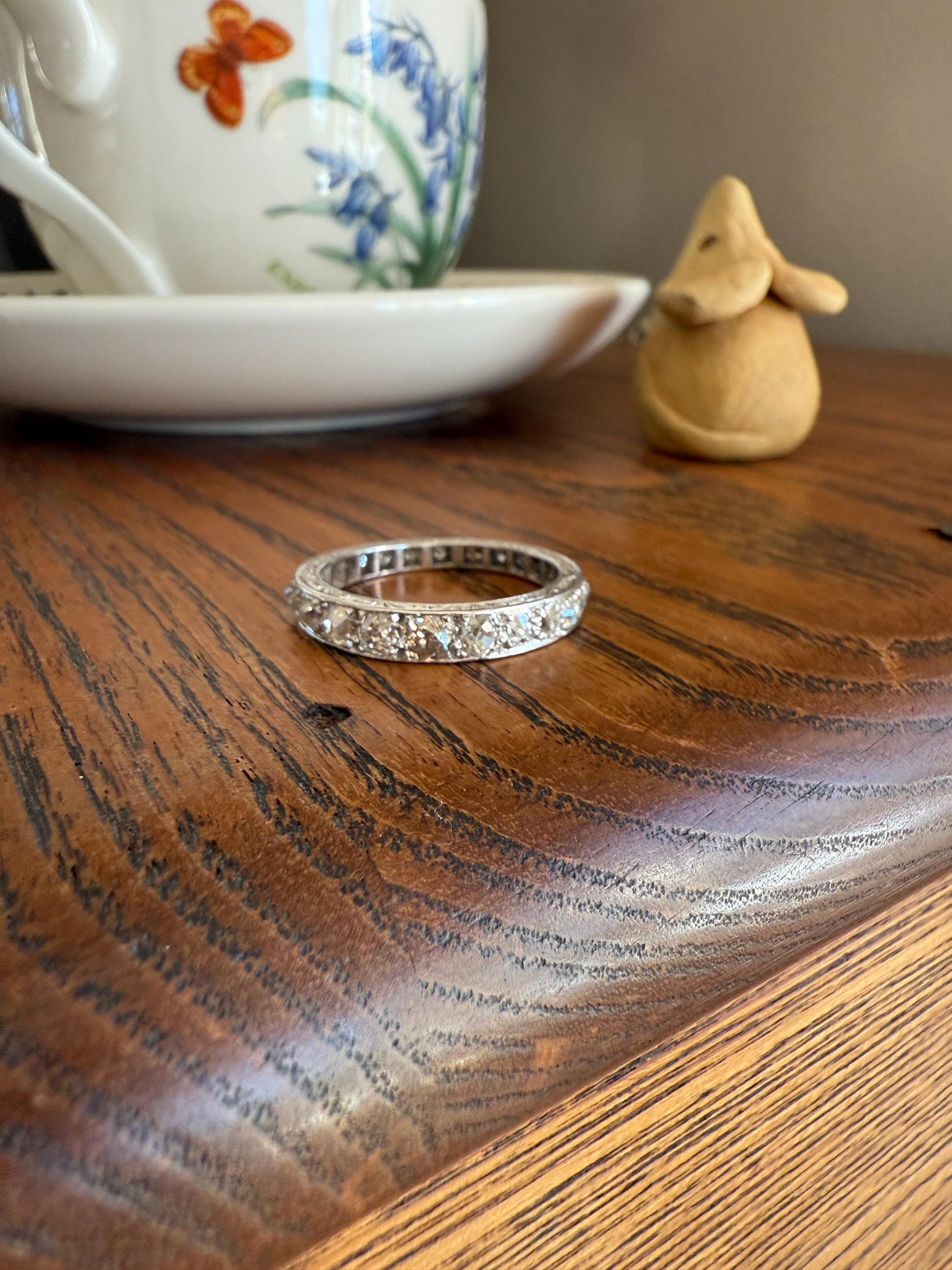 ANTIQUE 2.1 Carats Tapered 25 Old Mine Cut DIAMOND Full Eternity Band PLATINUM Ring Wedding Stacker Romantic Gift Edwardian Unisex Large Sz