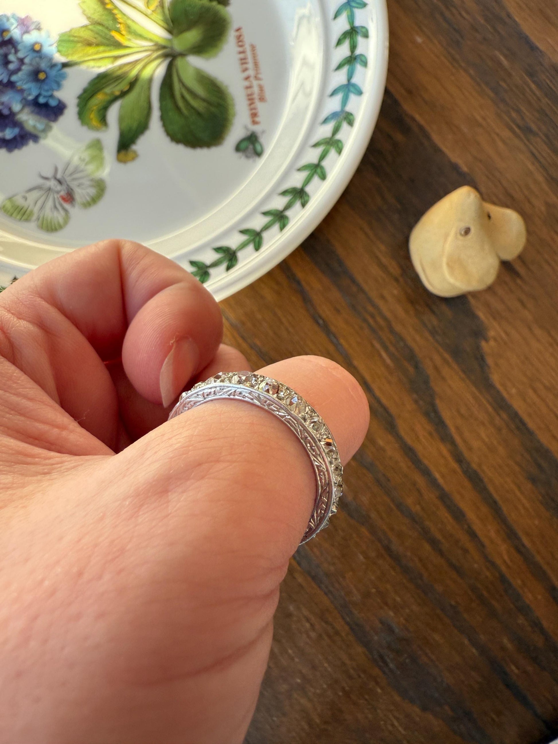 ANTIQUE 2.1 Carats Tapered 25 Old Mine Cut DIAMOND Full Eternity Band PLATINUM Ring Wedding Stacker Romantic Gift Edwardian Unisex Large Sz
