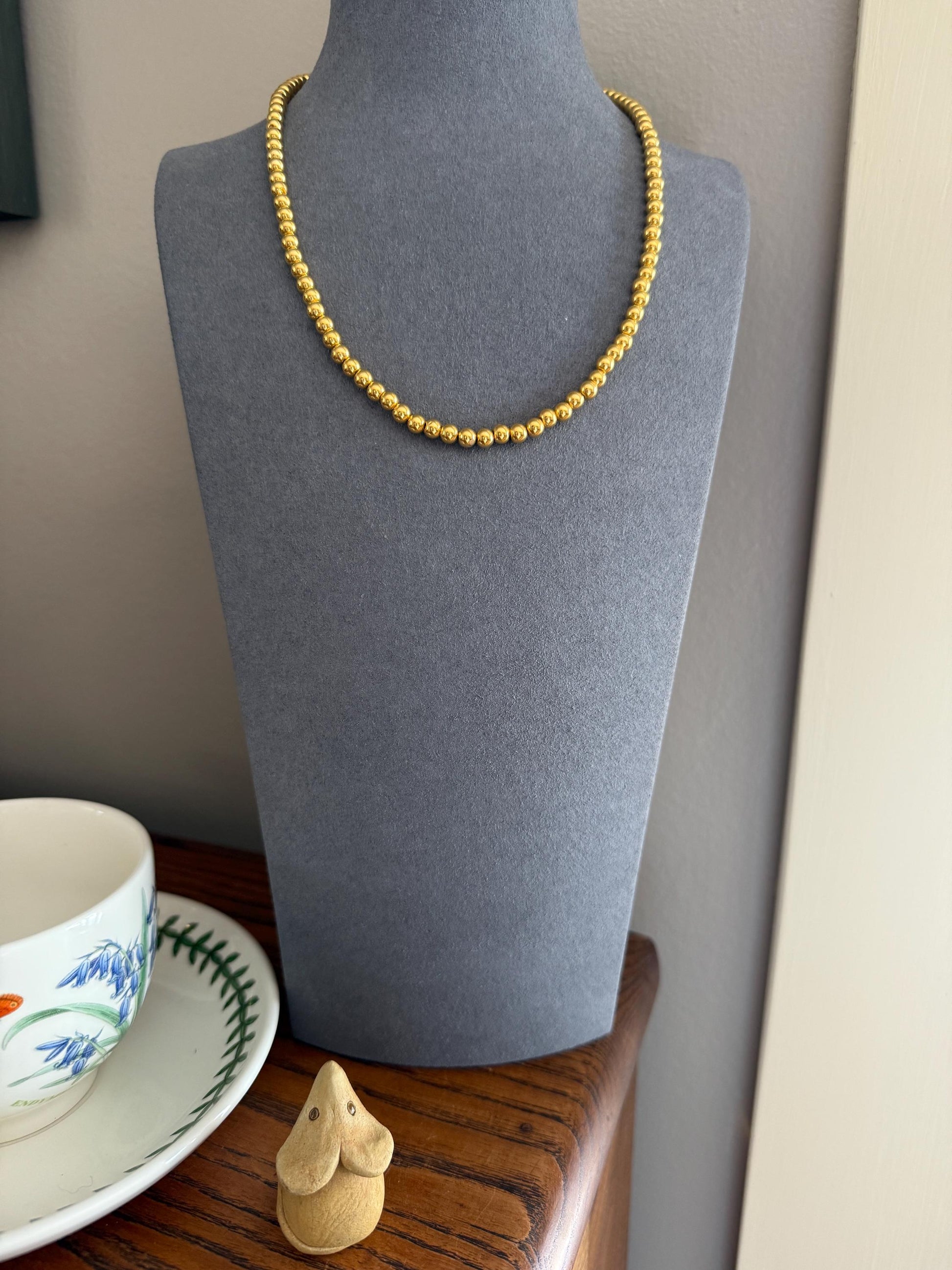 Uniform French Vintage 10.2g 18k GOLD Pearl Solid Traditional Marseille Chain Necklace Smaller Beads 18" Collar Neckmess Staple