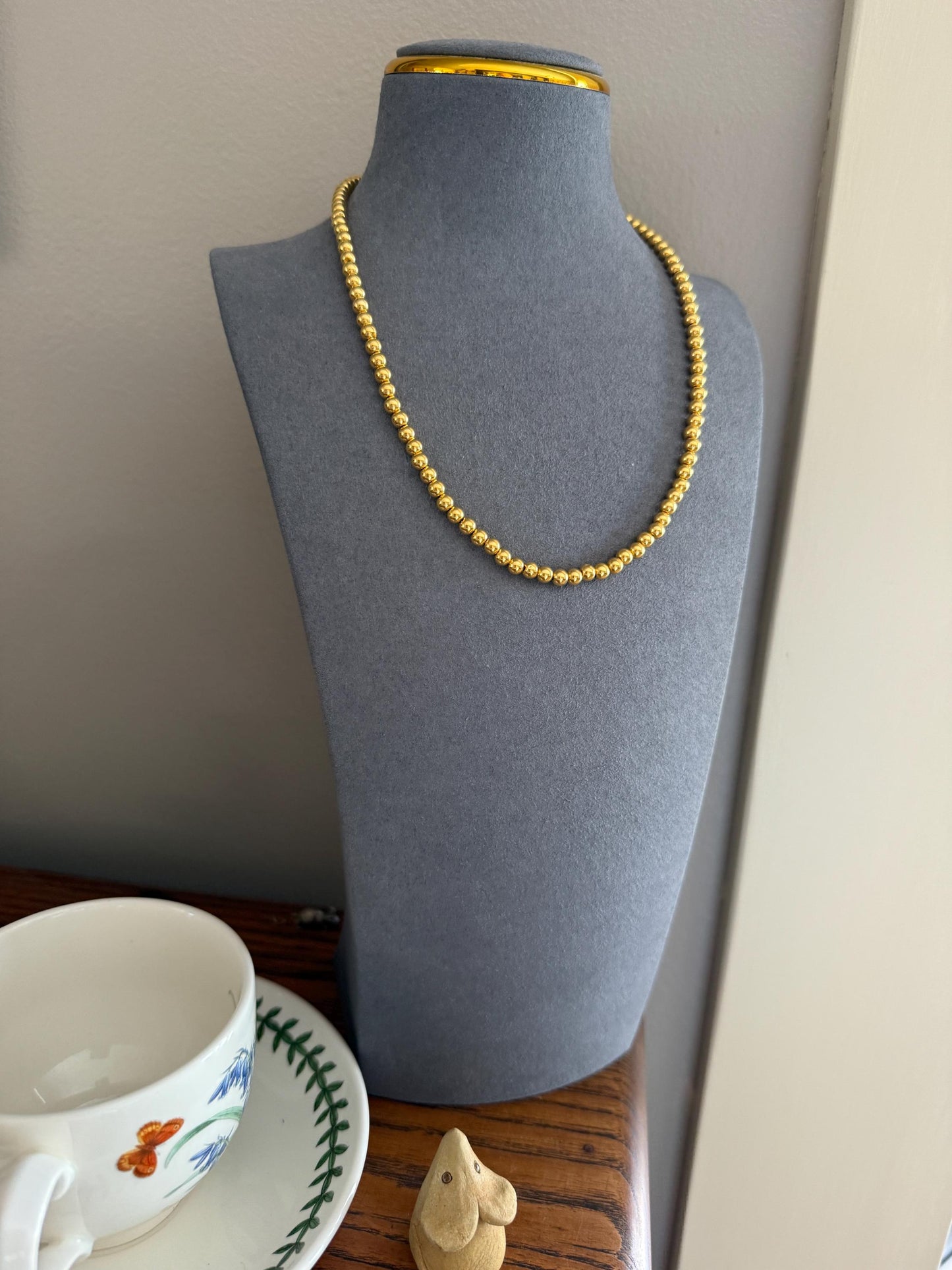 Uniform French Vintage 10.2g 18k GOLD Pearl Solid Traditional Marseille Chain Necklace Smaller Beads 18" Collar Neckmess Staple