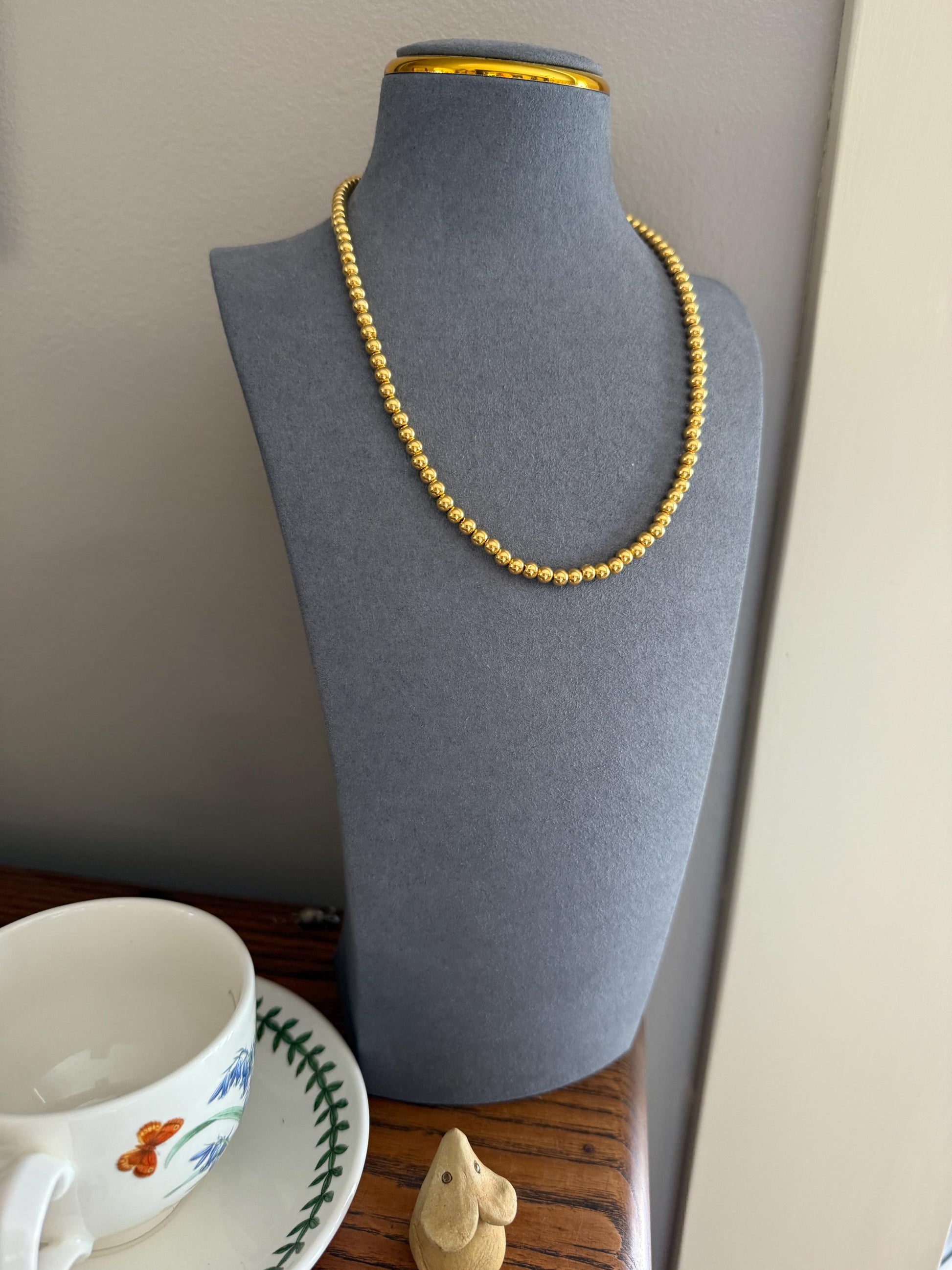 Uniform French Vintage 10.2g 18k GOLD Pearl Solid Traditional Marseille Chain Necklace Smaller Beads 18" Collar Neckmess Staple