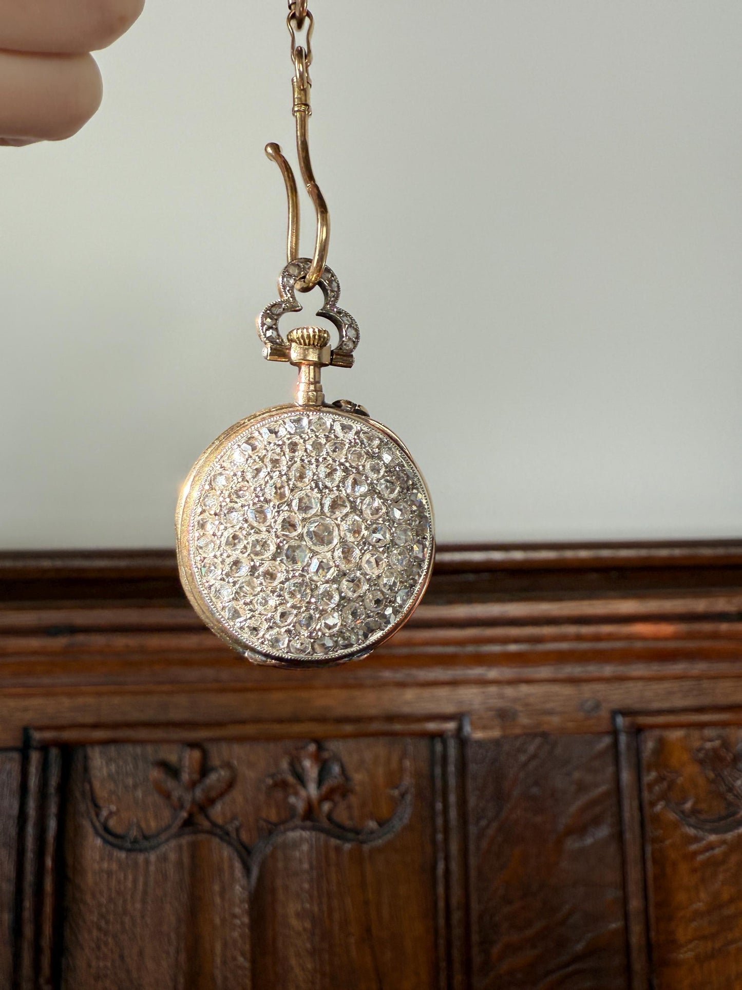 Sparkle Bomb ENTIRELY DIAMOND Encrusted French VICTORIAN Chunky Rose Cut Diamond Antique 18k Gold Silver Pocket Watch Case Pendant Locket