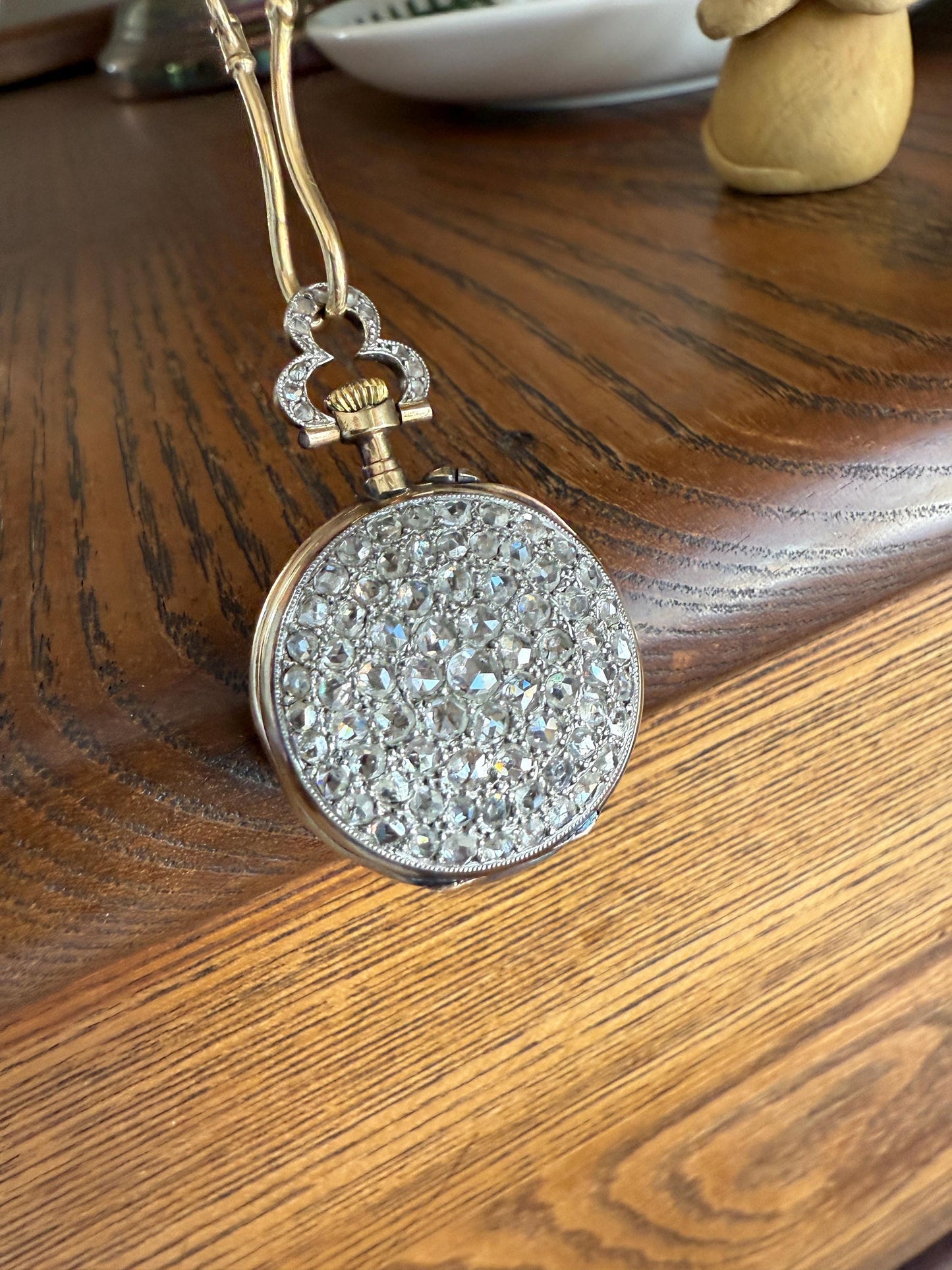 Sparkle Bomb ENTIRELY DIAMOND Encrusted French VICTORIAN Chunky Rose Cut Diamond Antique 18k Gold Silver Pocket Watch Case Pendant Locket