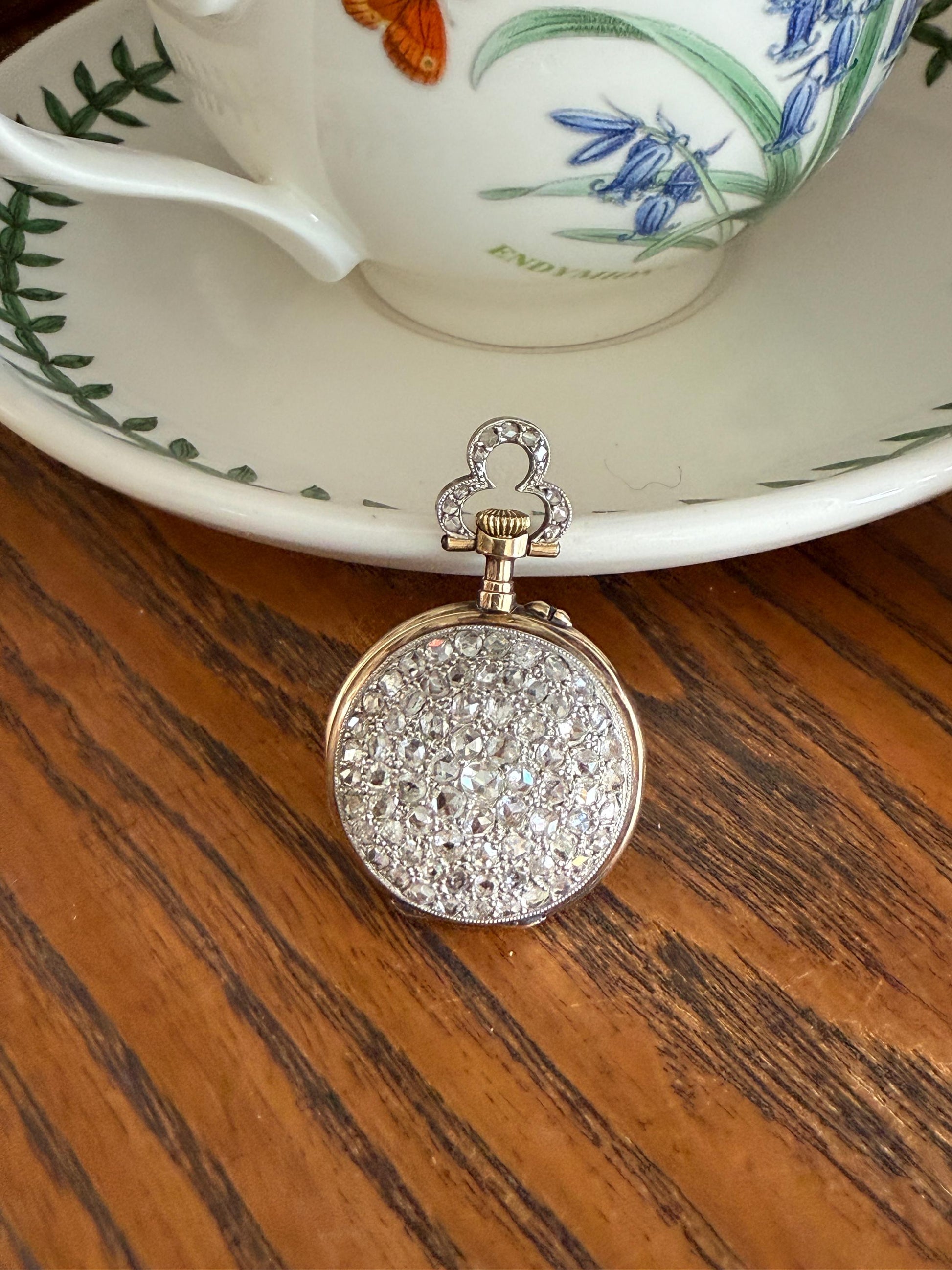 Sparkle Bomb ENTIRELY DIAMOND Encrusted French VICTORIAN Chunky Rose Cut Diamond Antique 18k Gold Silver Pocket Watch Case Pendant Locket