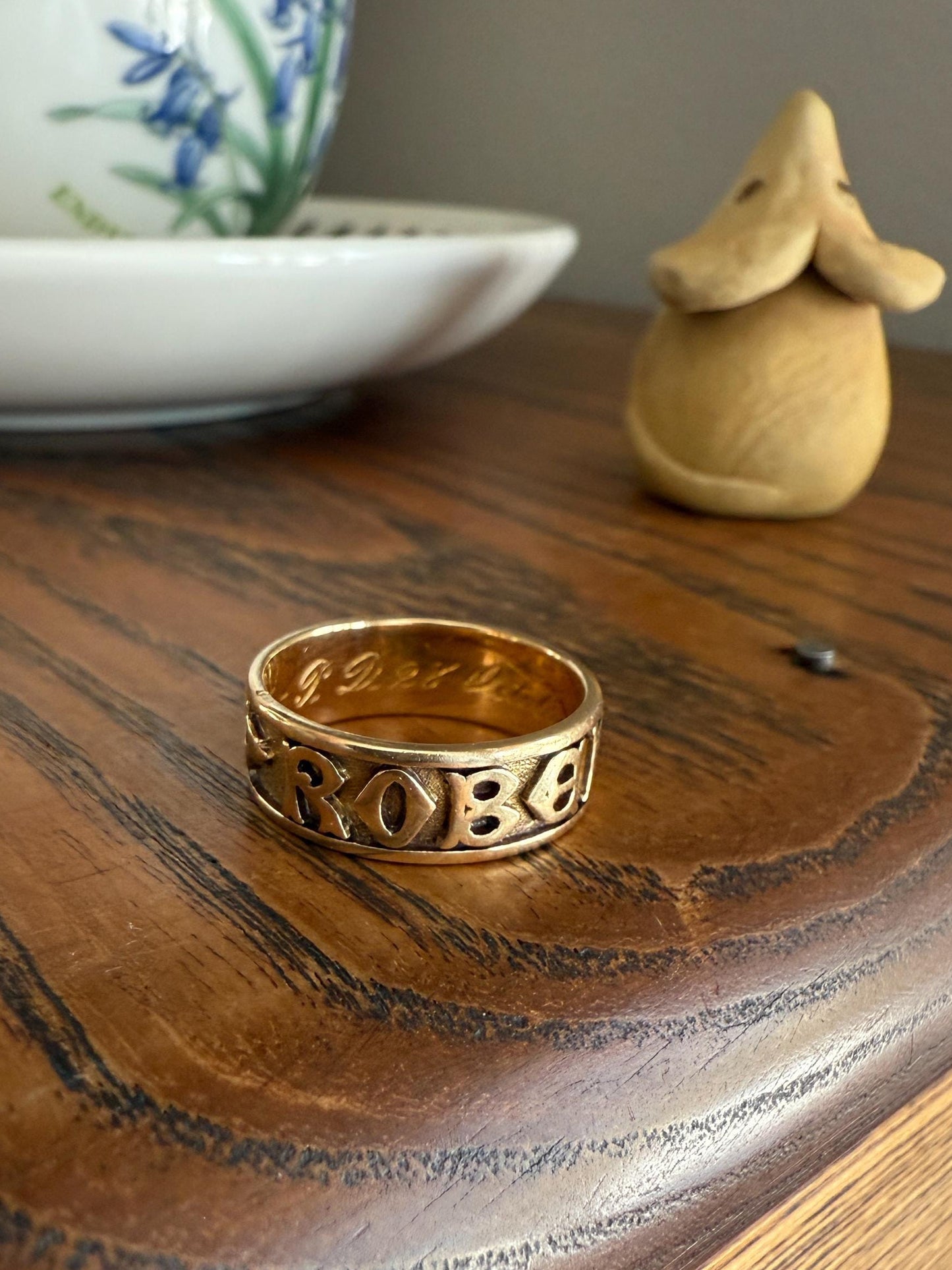 Wish My Name Was ROBERT Antique DATED 1909 French Edwardian 14k Gold Solid Ornate Eternity 3D Monogram Cigar Band Name Ring