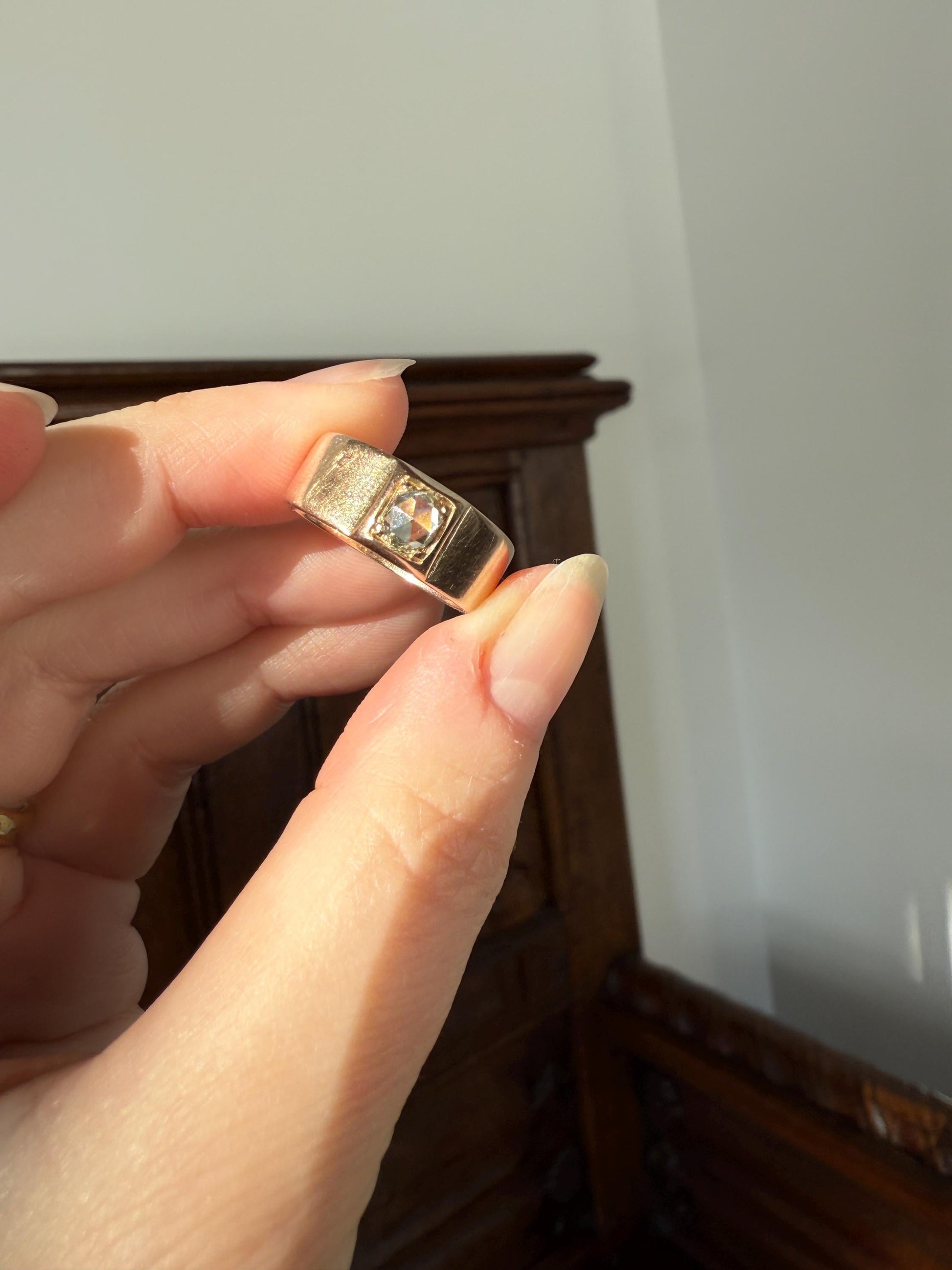 Antique Eye Clean Rose Cut DIAMOND French ViCTORIAN 7.3mm Wide Cigar Band Ring 7.3g 18k Gold Solid Stacker Chunky Belle Epoque Unisex
