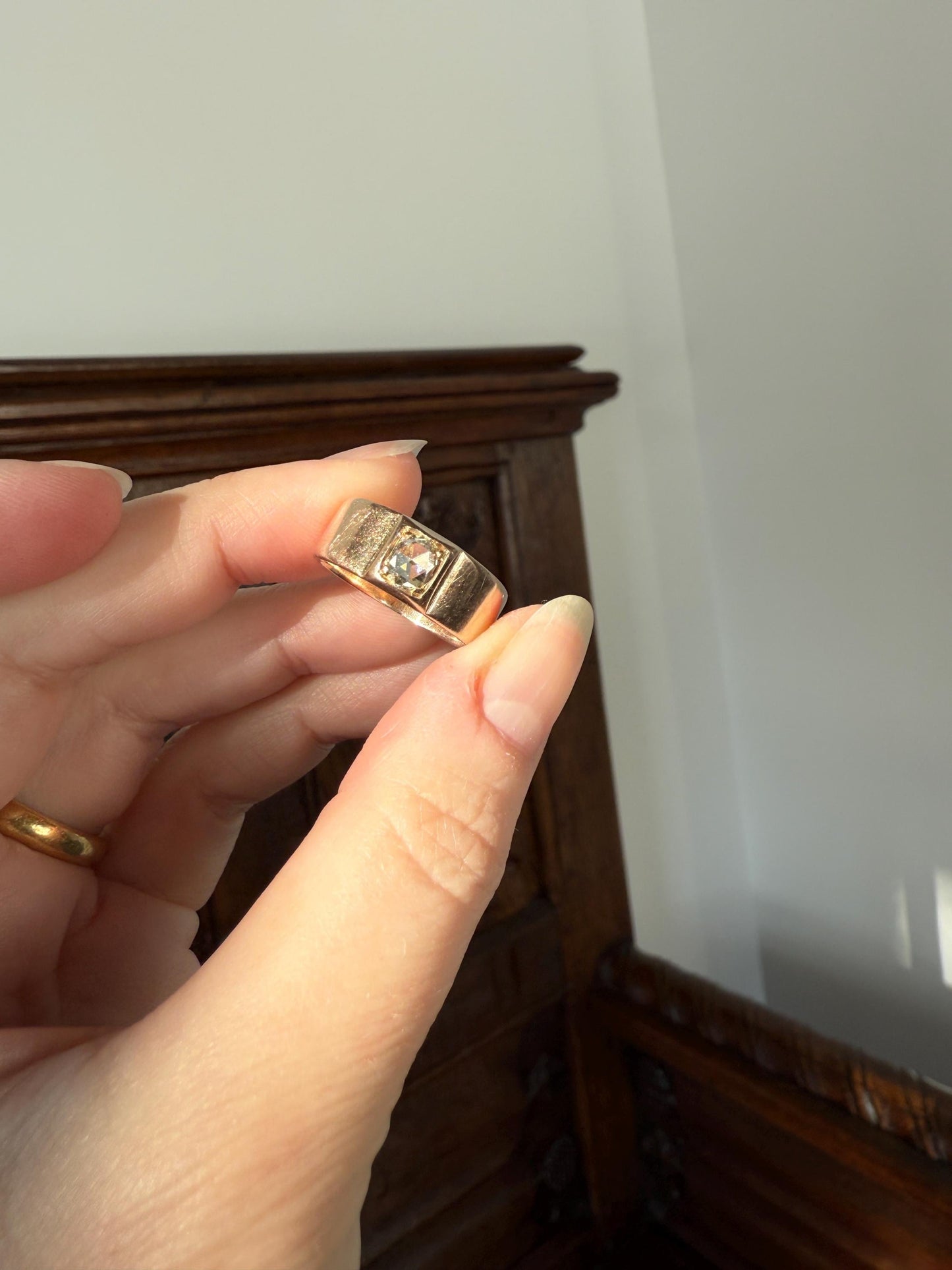 Antique Eye Clean Rose Cut DIAMOND French ViCTORIAN 7.3mm Wide Cigar Band Ring 7.3g 18k Gold Solid Stacker Chunky Belle Epoque Unisex