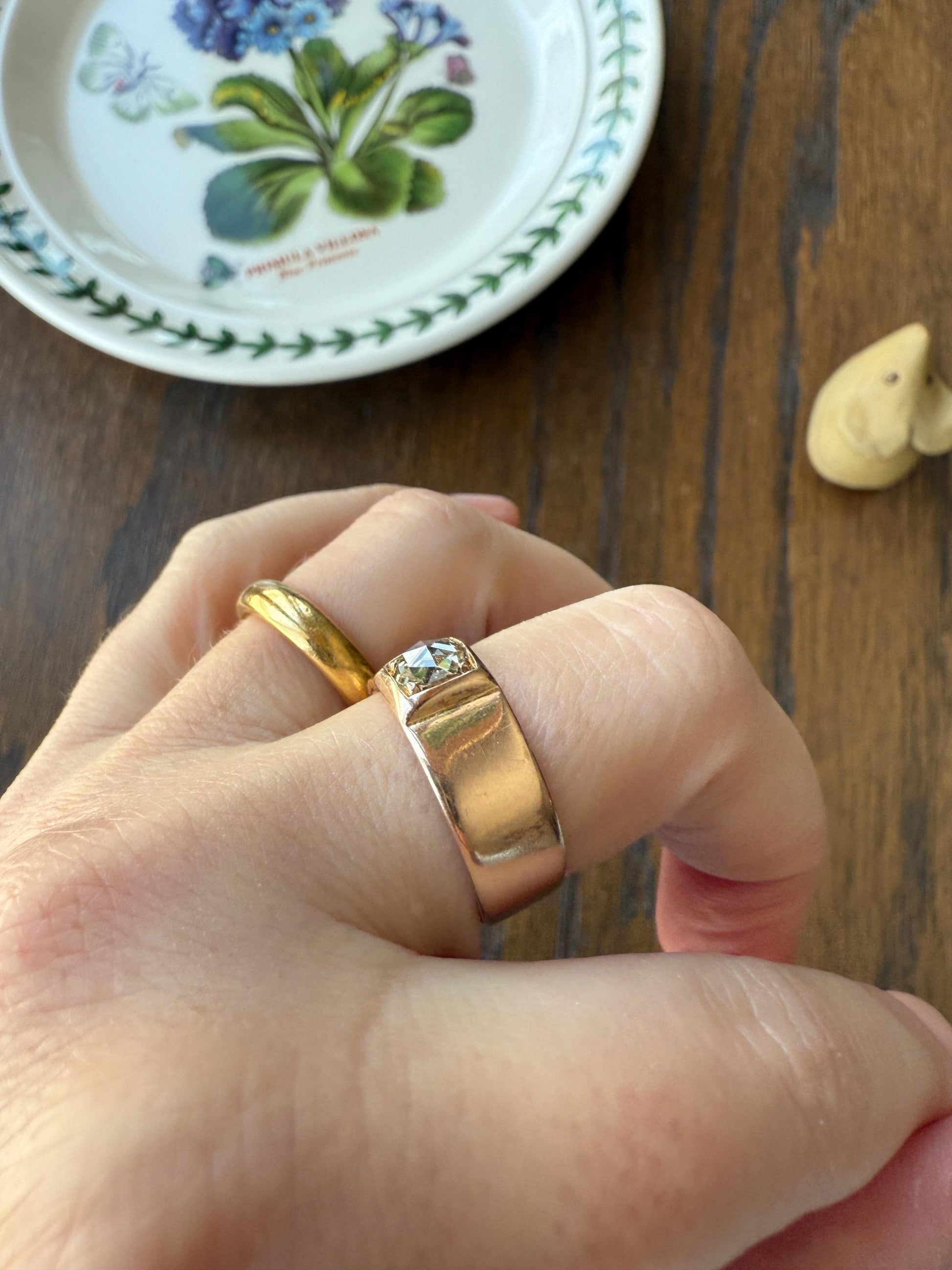 Antique Eye Clean Rose Cut DIAMOND French ViCTORIAN 7.3mm Wide Cigar Band Ring 7.3g 18k Gold Solid Stacker Chunky Belle Epoque Unisex