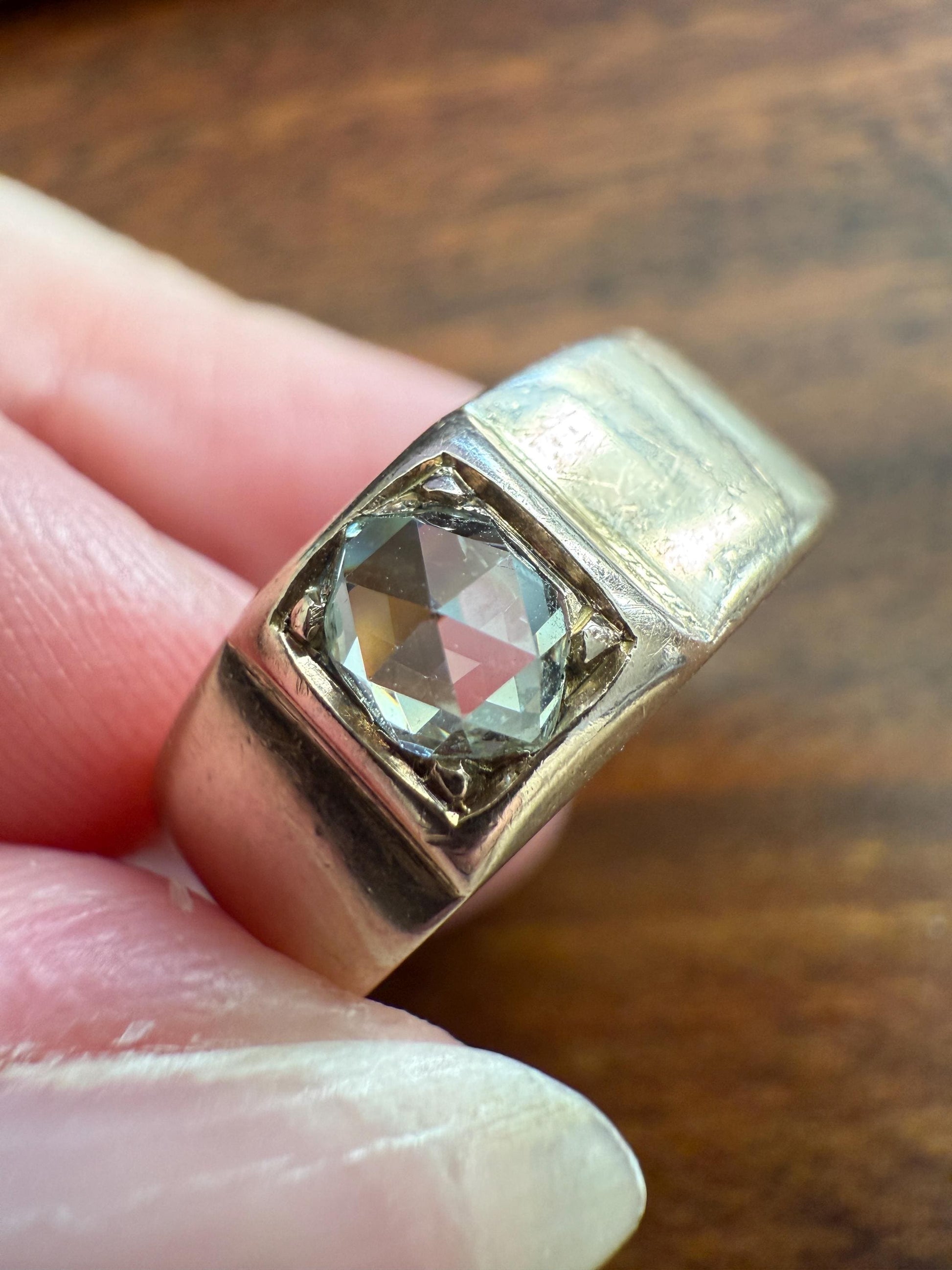Antique Eye Clean Rose Cut DIAMOND French ViCTORIAN 7.3mm Wide Cigar Band Ring 7.3g 18k Gold Solid Stacker Chunky Belle Epoque Unisex