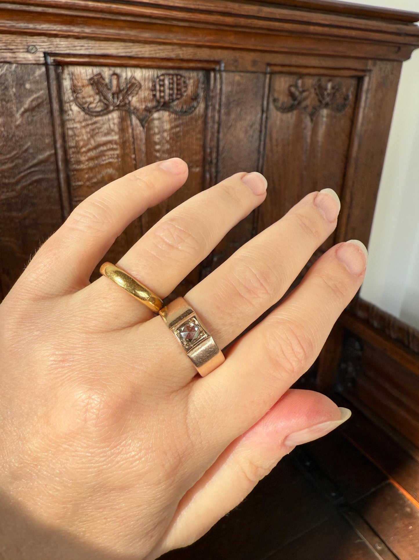 Antique Eye Clean Rose Cut DIAMOND French ViCTORIAN 7.3mm Wide Cigar Band Ring 7.3g 18k Gold Solid Stacker Chunky Belle Epoque Unisex