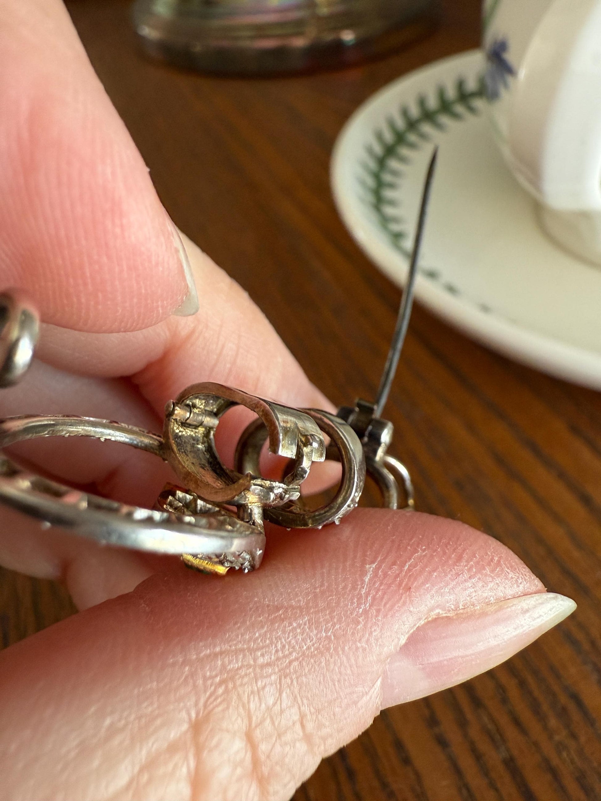 SNAKE French Antique Silver & 18k GOLD Emerald Rose Cut DIAMOND Gem Set Brooch Pendant Connector Cobra Green Figural Victorian