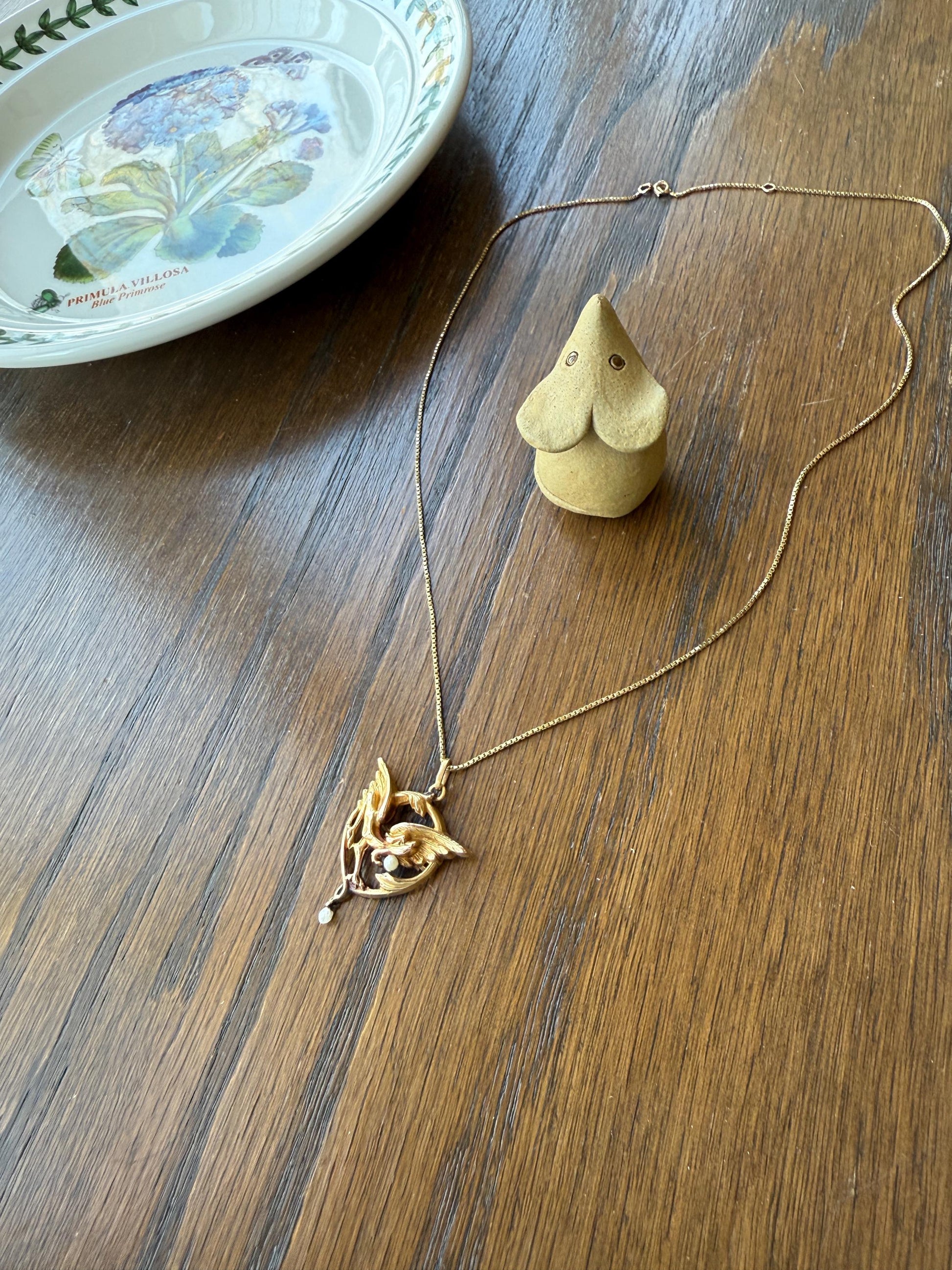 FRENCH Antique 18k Gold DRAGON Pendant on Chain Necklace Solid Chimera Griffin Winged Beast FIGURAL Pearl Victorian Belle Epoque Lifelike