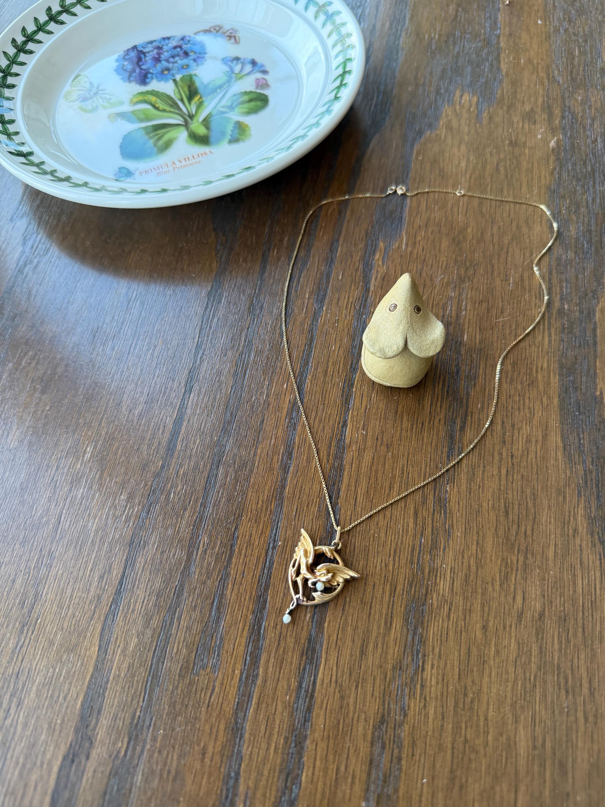 FRENCH Antique 18k Gold DRAGON Pendant on Chain Necklace Solid Chimera Griffin Winged Beast FIGURAL Pearl Victorian Belle Epoque Lifelike