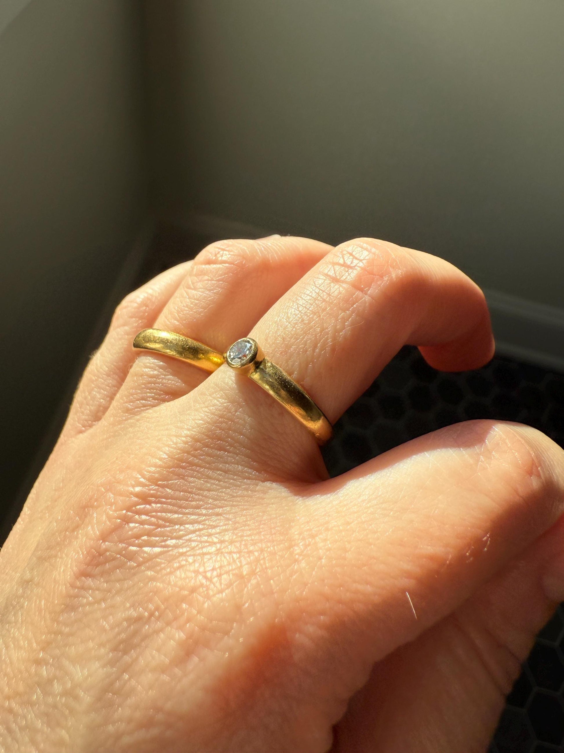 Vintage DIAMOND Bezel Set Ring Stacker Band 18k Gold Sold French Geometric Engagement Gift Unisex