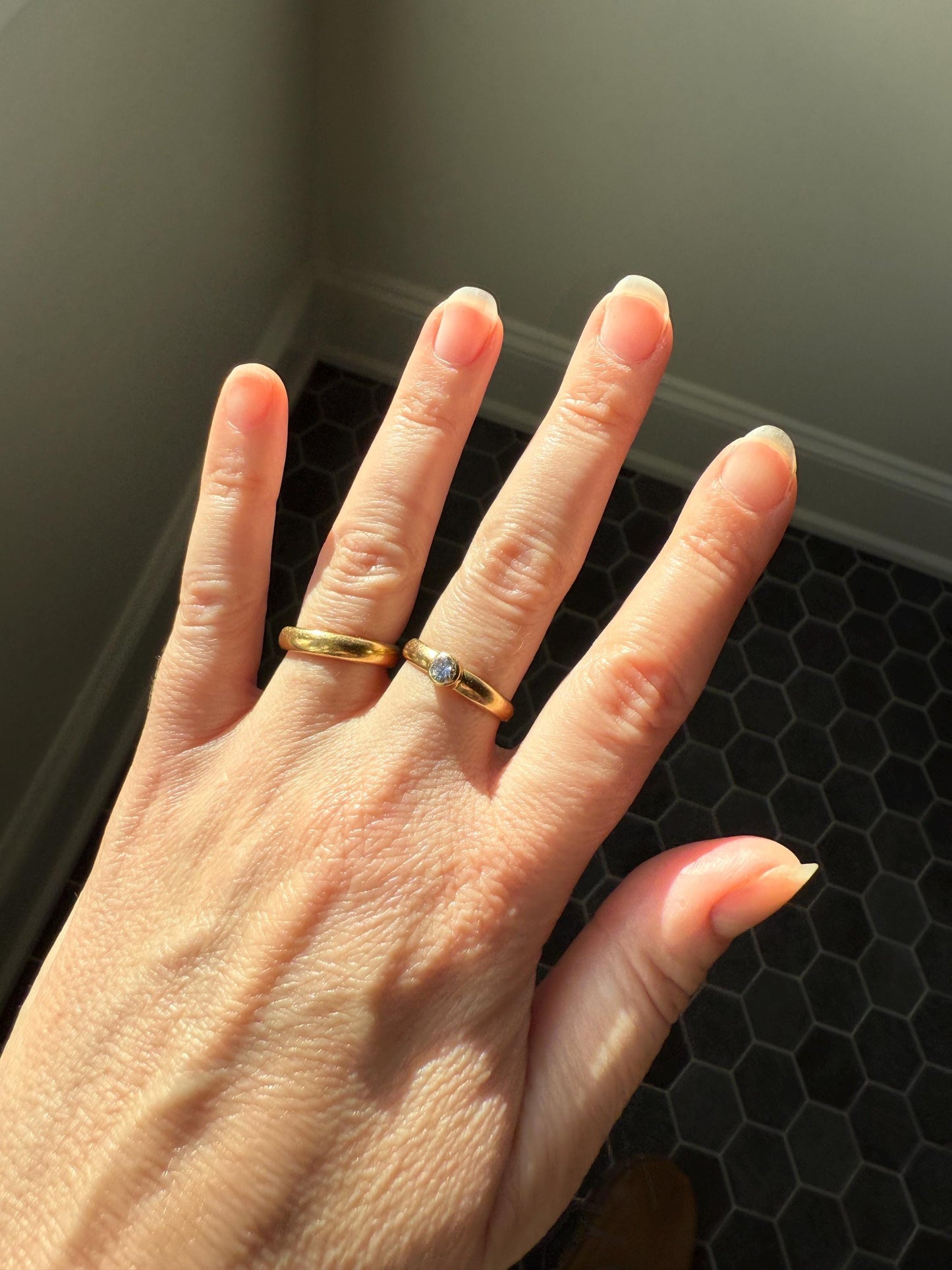 Vintage DIAMOND Bezel Set Ring Stacker Band 18k Gold Sold French Geometric Engagement Gift Unisex