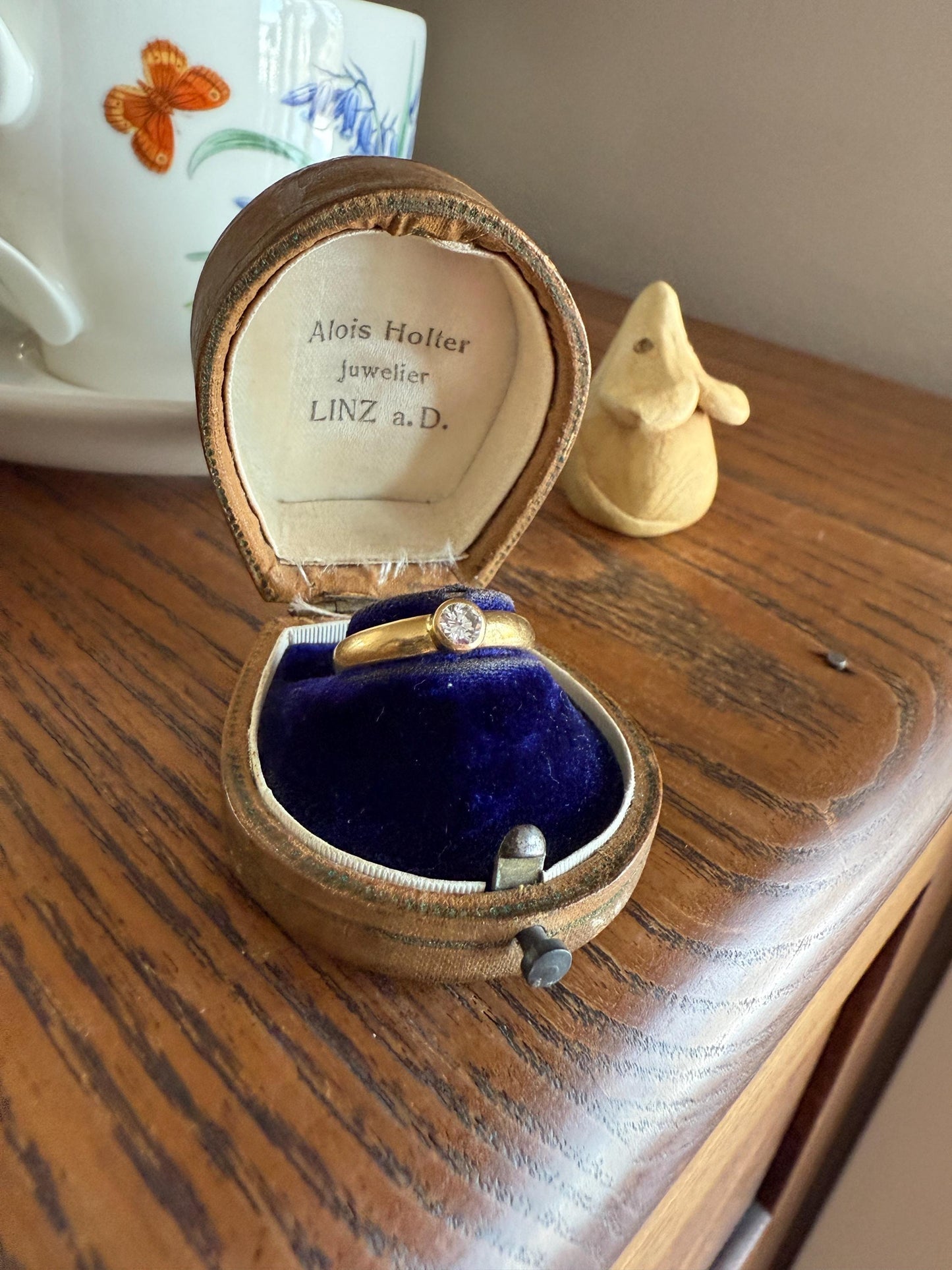 Vintage DIAMOND Bezel Set Ring Stacker Band 18k Gold Sold French Geometric Engagement Gift Unisex