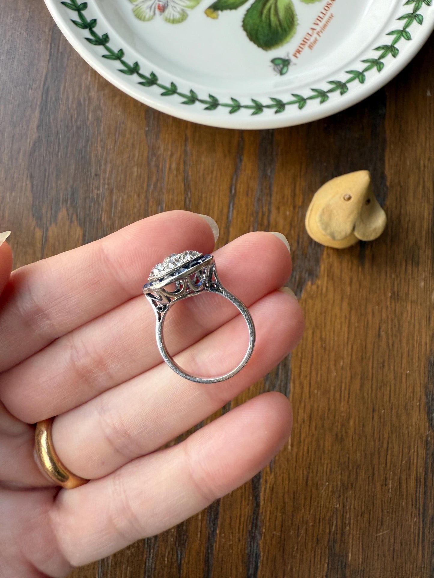 Antique One CARAT Old Mine Cut DiAMOND Cluster Sapphire HALO Ring Carre Square Cut Tall Domed Bauble Stacker French Platinum 18k White Gold