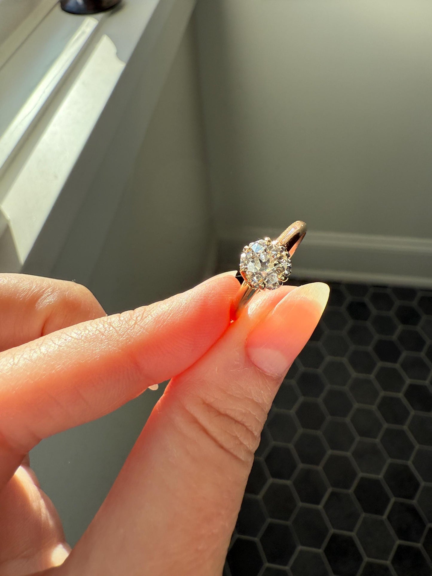 Ornate Classic Victorian Antique One Carat Old Mine Cut DiAMOND Solitaire Ring French 18k Rosy GOLD Engagement All Original Setting & Stone