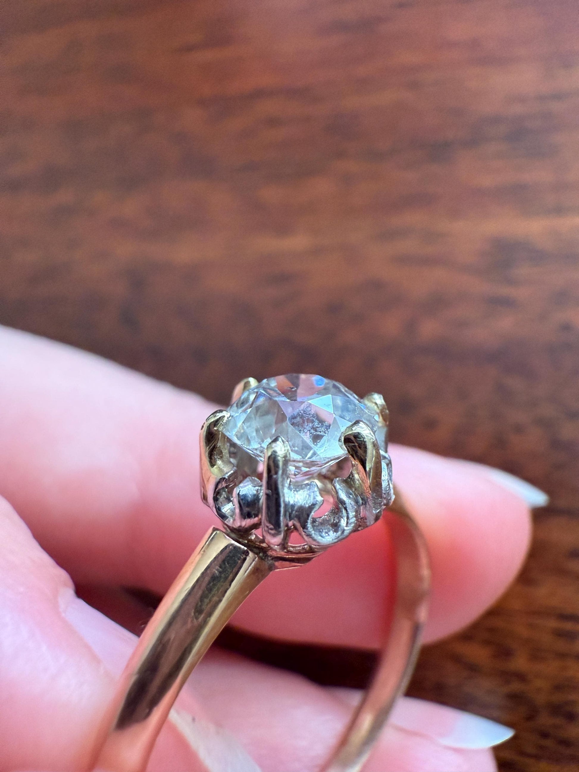 Ornate Classic Victorian Antique One Carat Old Mine Cut DiAMOND Solitaire Ring French 18k Rosy GOLD Engagement All Original Setting & Stone