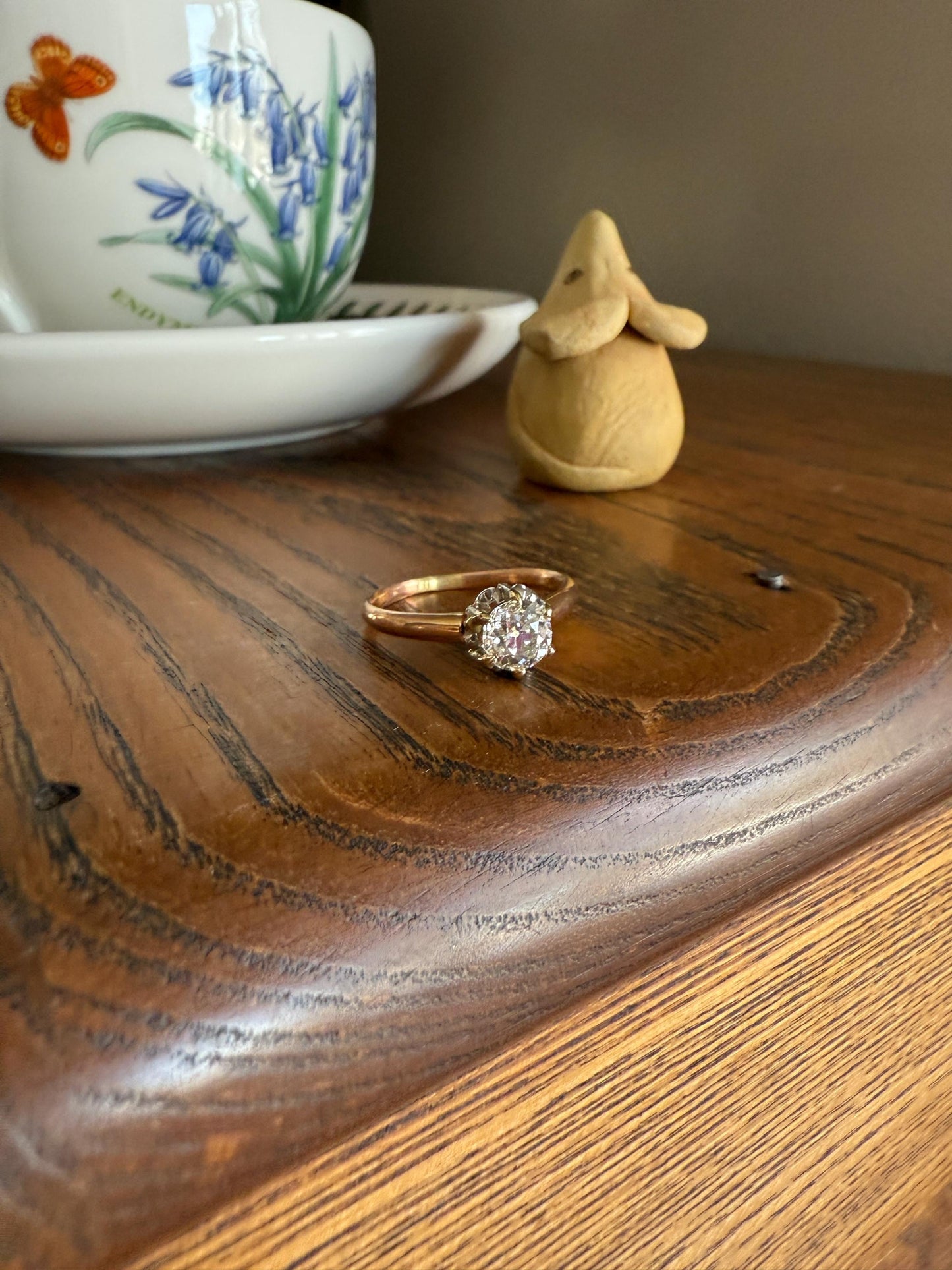 Ornate Classic Victorian Antique One Carat Old Mine Cut DiAMOND Solitaire Ring French 18k Rosy GOLD Engagement All Original Setting & Stone