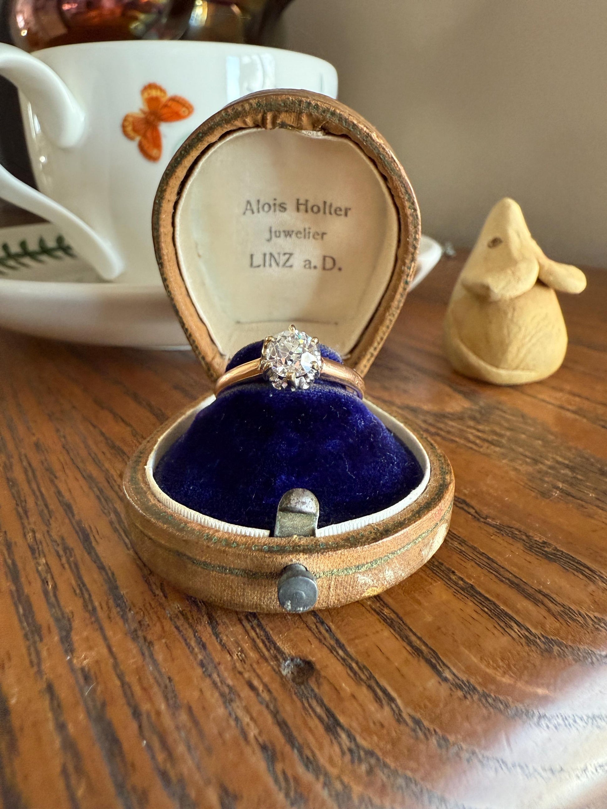 Ornate Classic Victorian Antique One Carat Old Mine Cut DiAMOND Solitaire Ring French 18k Rosy GOLD Engagement All Original Setting & Stone