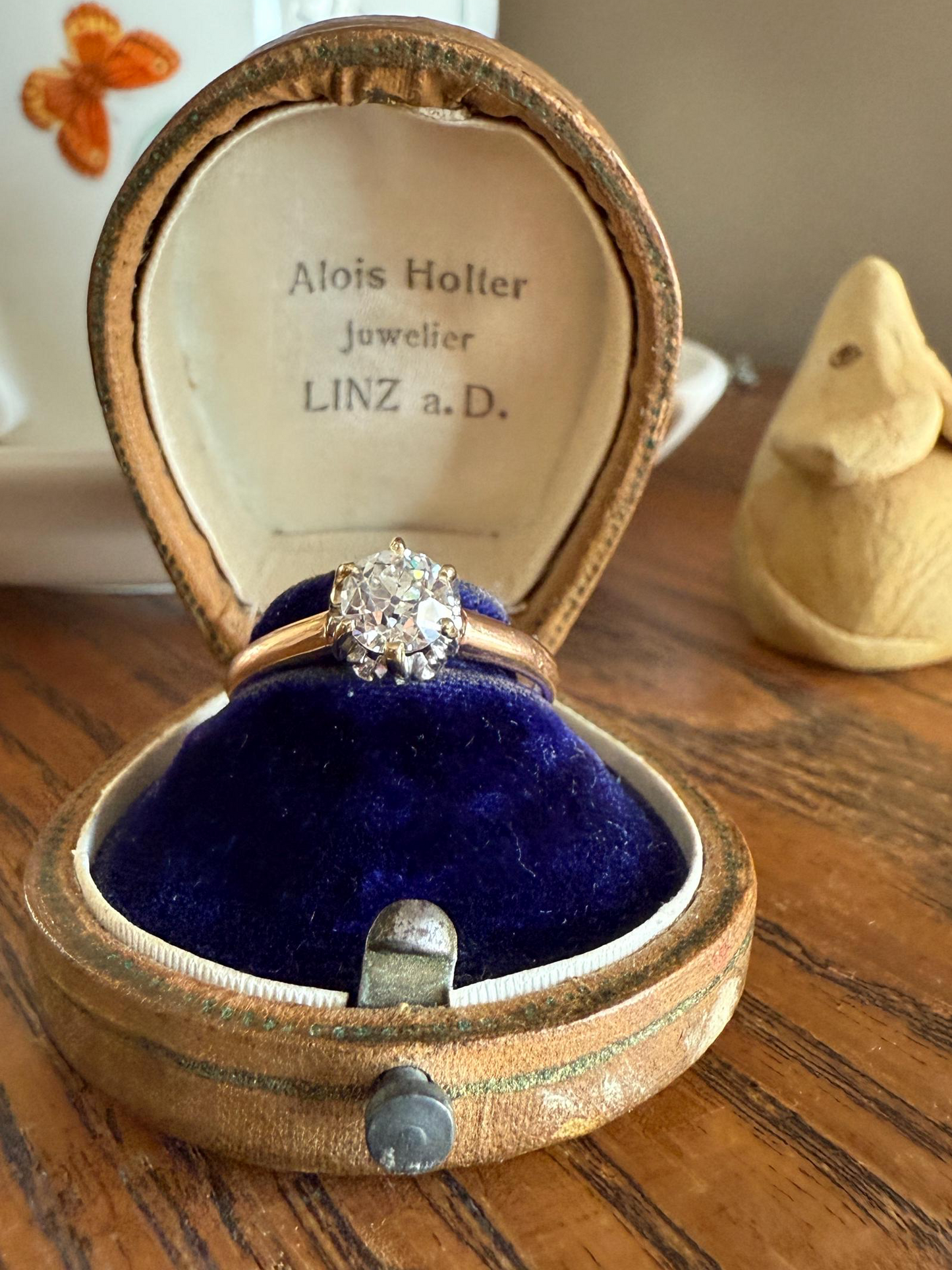 Ornate Classic Victorian Antique One Carat Old Mine Cut DiAMOND Solitaire Ring French 18k Rosy GOLD Engagement All Original Setting & Stone