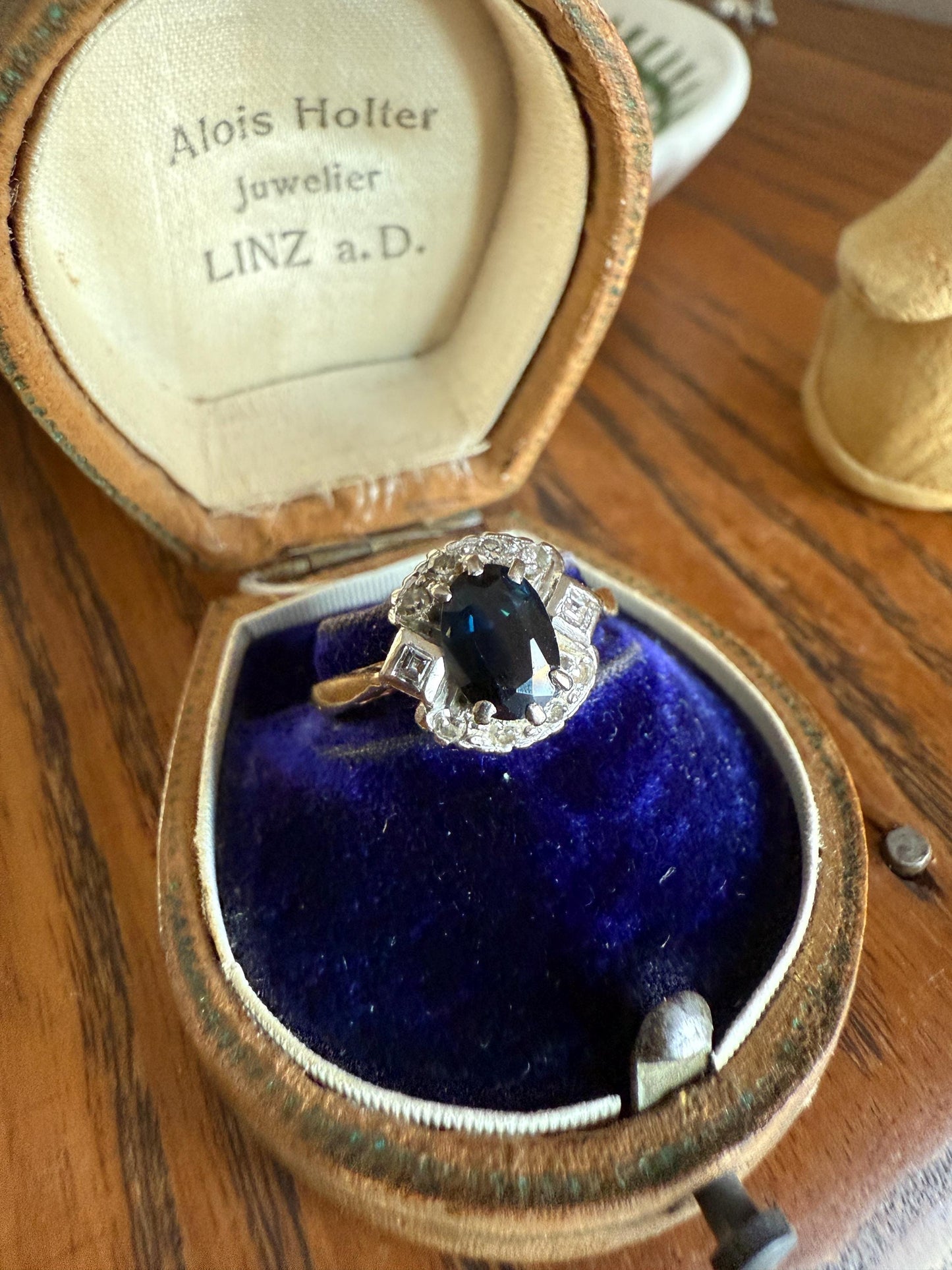 SAPPHIRE Natural Blue Green Single & Square Step Cut DIAMOND Halo Ring 18k Gold Platinum Vintage to Antique Art Deco Teal Gift Stacker
