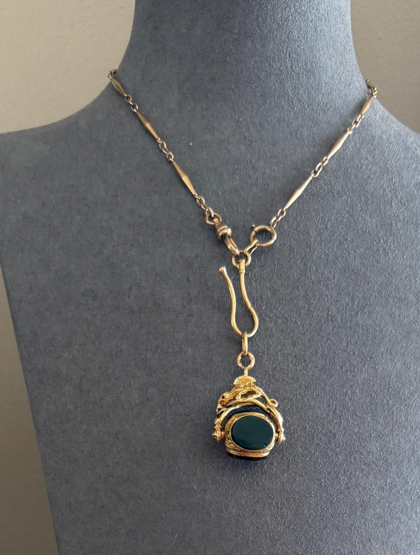 DRAGON 3D Spinner Fob Carnelian Bloodstone Antique 18k Gold Chimera Griffin Winged Lion FIGURAL Pendant Victorian French Belle Epoque