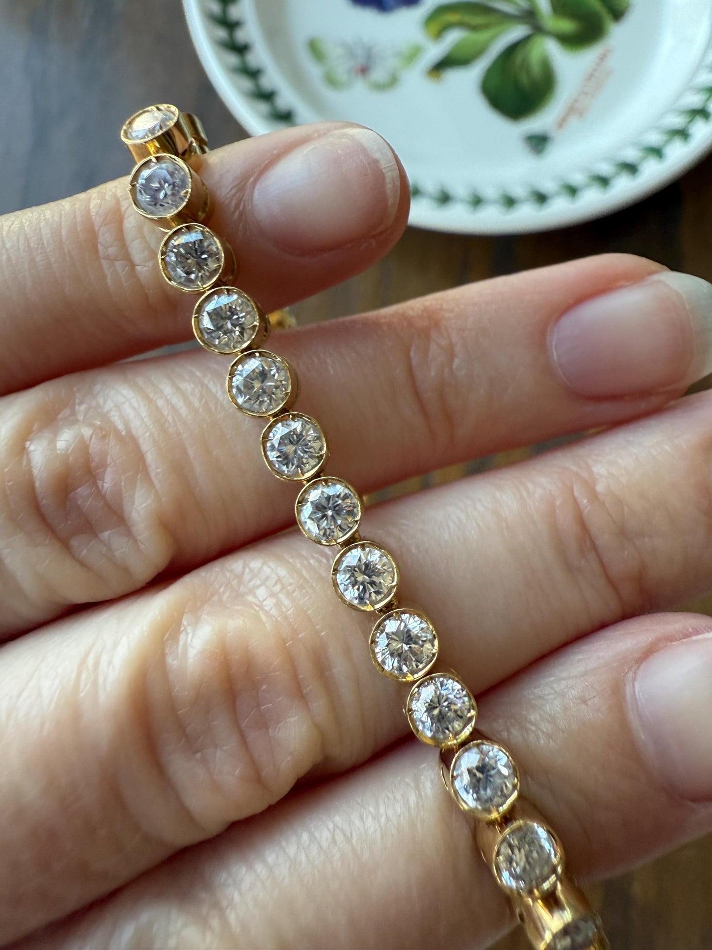 Vintage Seven CARAT Natural DIAMOND Tennis Bracelet French Bezel Set Line Eternity 18k Yellow Gold Solid 40 Stones