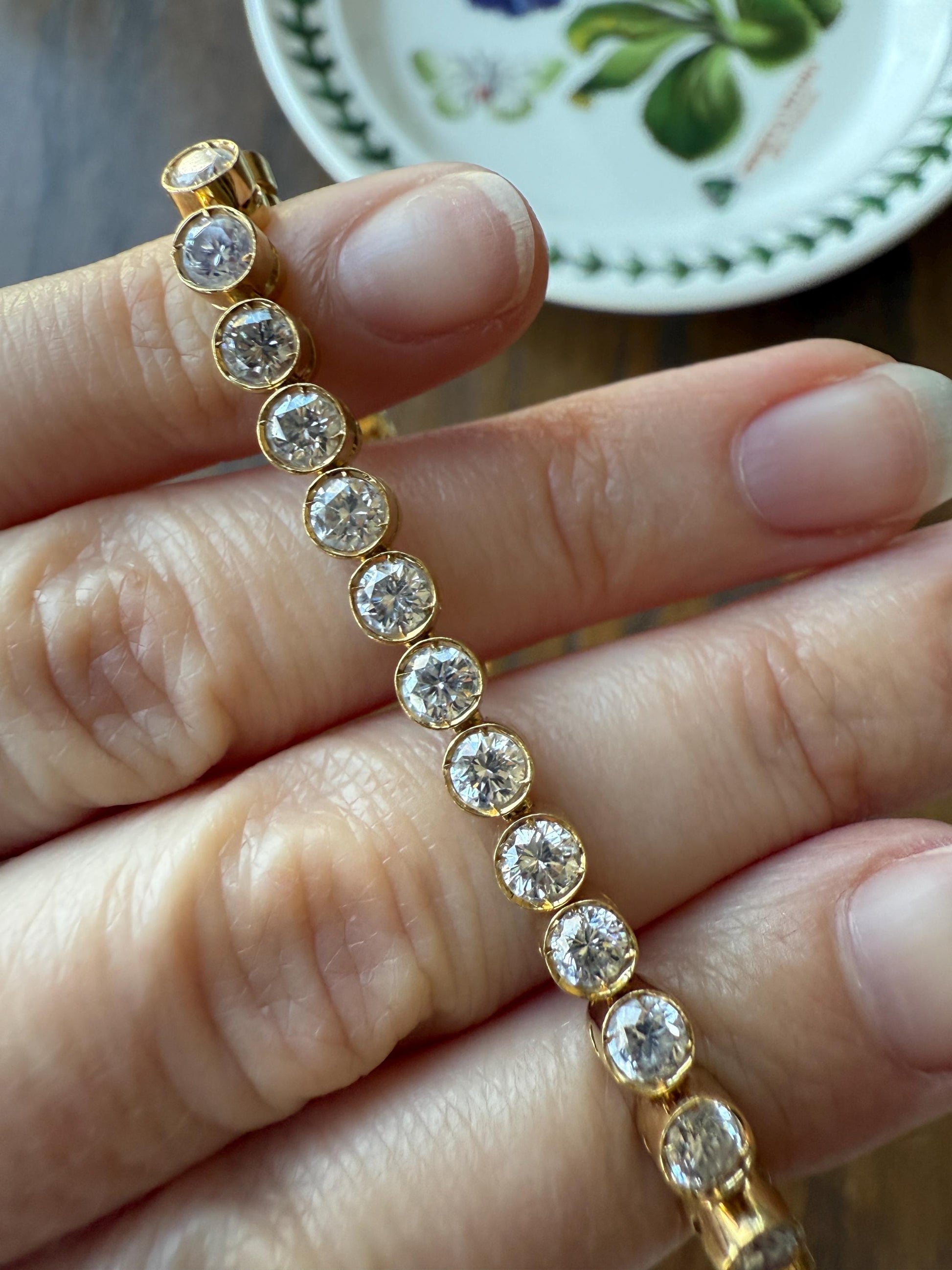 Vintage Seven CARAT Natural DIAMOND Tennis Bracelet French Bezel Set Line Eternity 18k Yellow Gold Solid 40 Stones