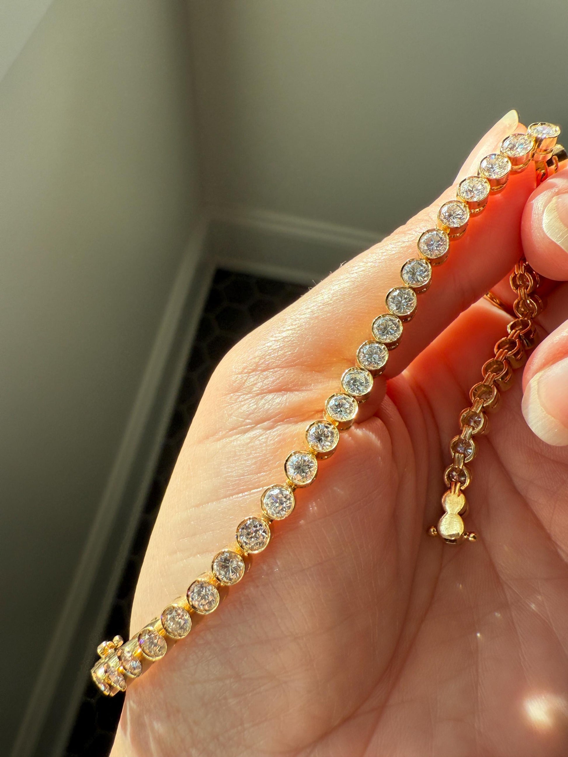 Vintage Seven CARAT Natural DIAMOND Tennis Bracelet French Bezel Set Line Eternity 18k Yellow Gold Solid 40 Stones