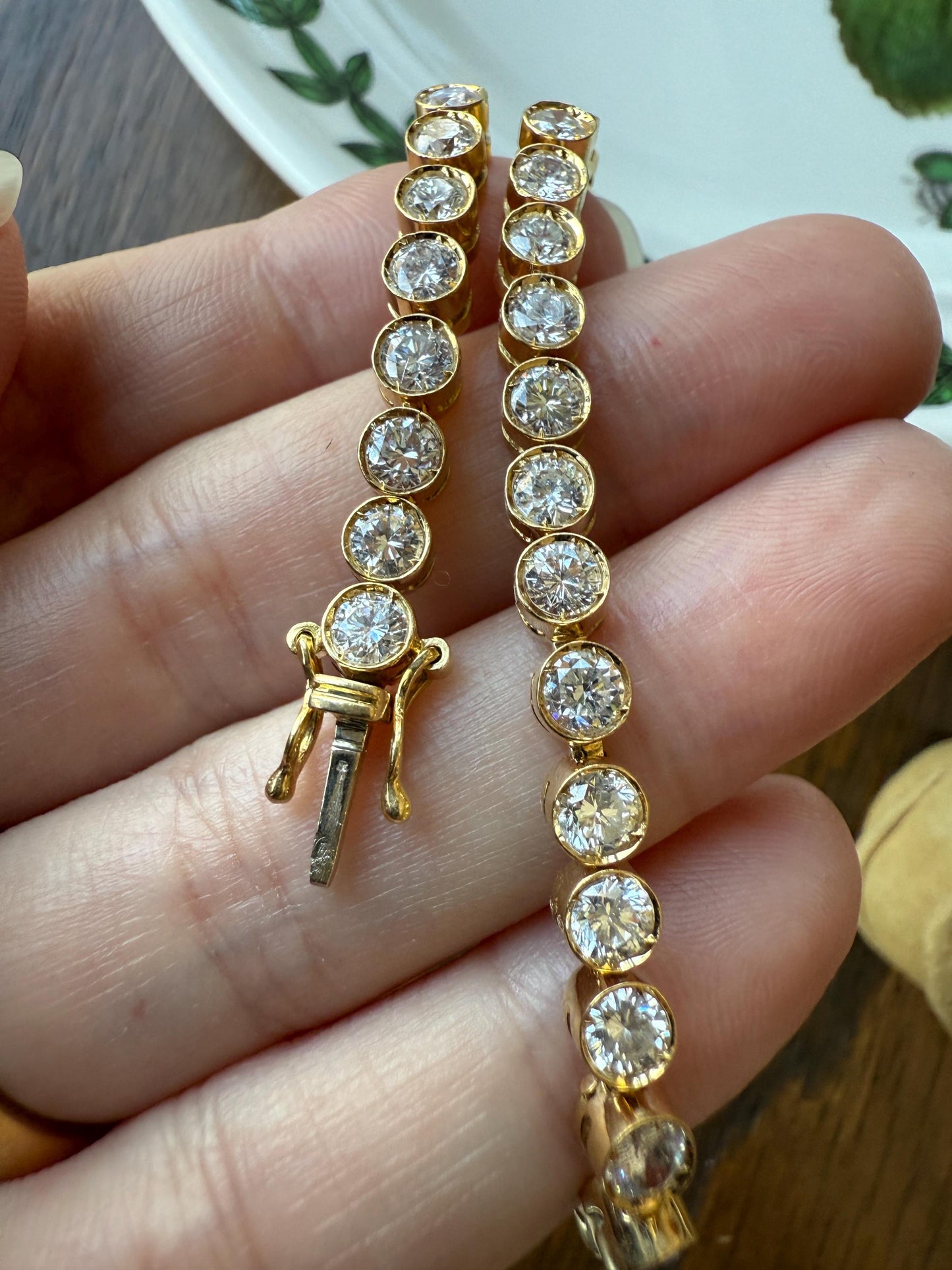 Vintage Seven CARAT Natural DIAMOND Tennis Bracelet French Bezel Set Line Eternity 18k Yellow Gold Solid 40 Stones