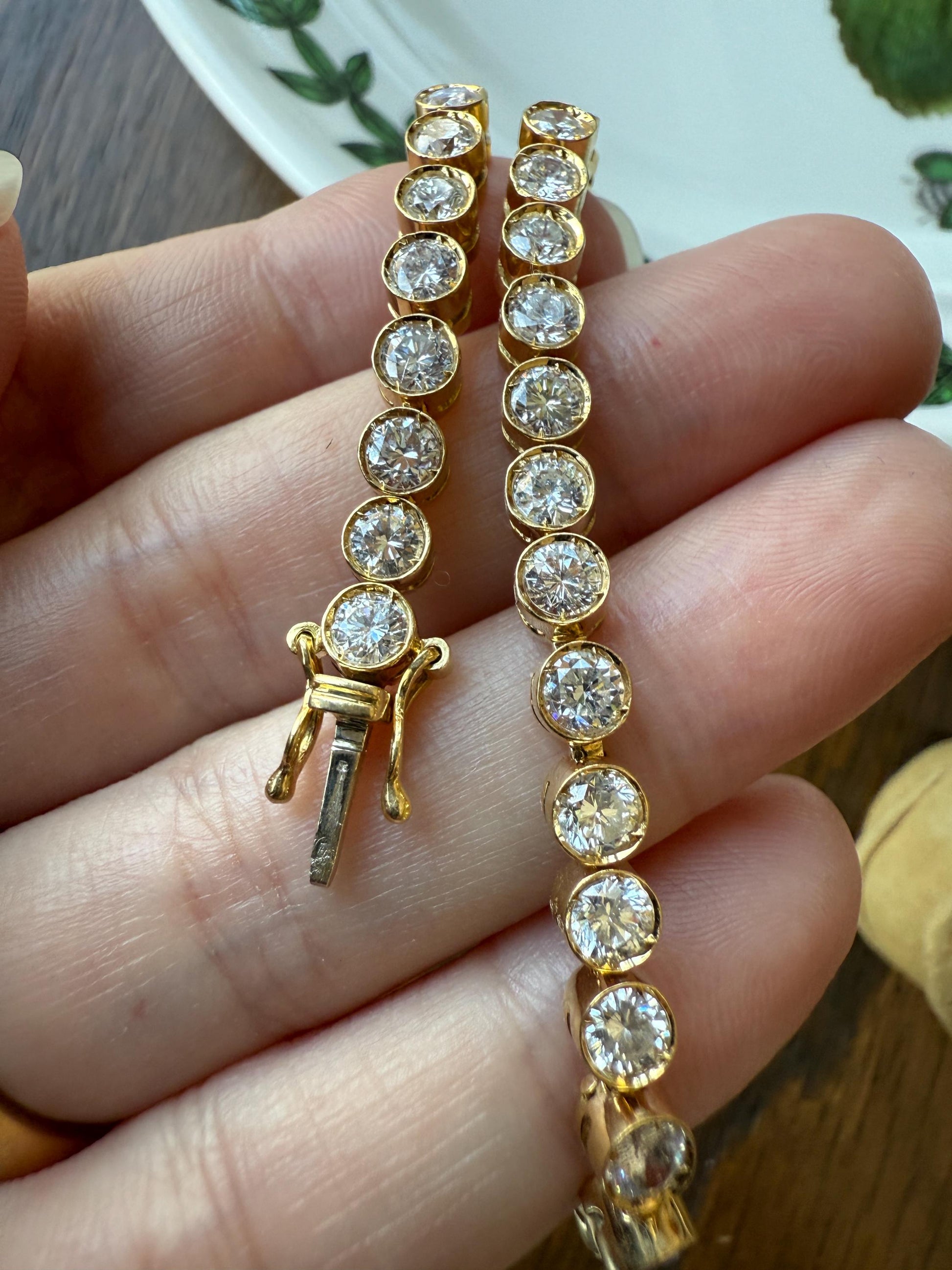 Vintage Seven CARAT Natural DIAMOND Tennis Bracelet French Bezel Set Line Eternity 18k Yellow Gold Solid 40 Stones