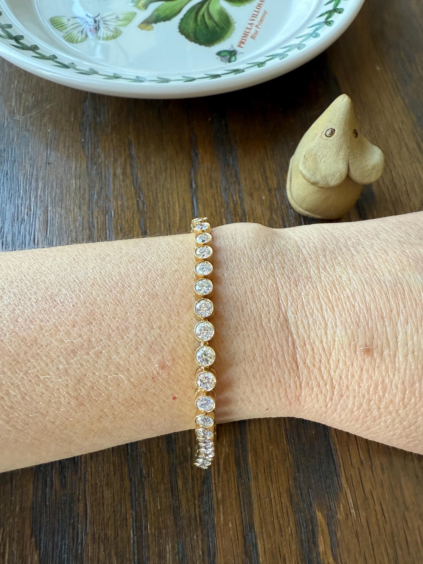 Vintage Seven CARAT Natural DIAMOND Tennis Bracelet French Bezel Set Line Eternity 18k Yellow Gold Solid 40 Stones