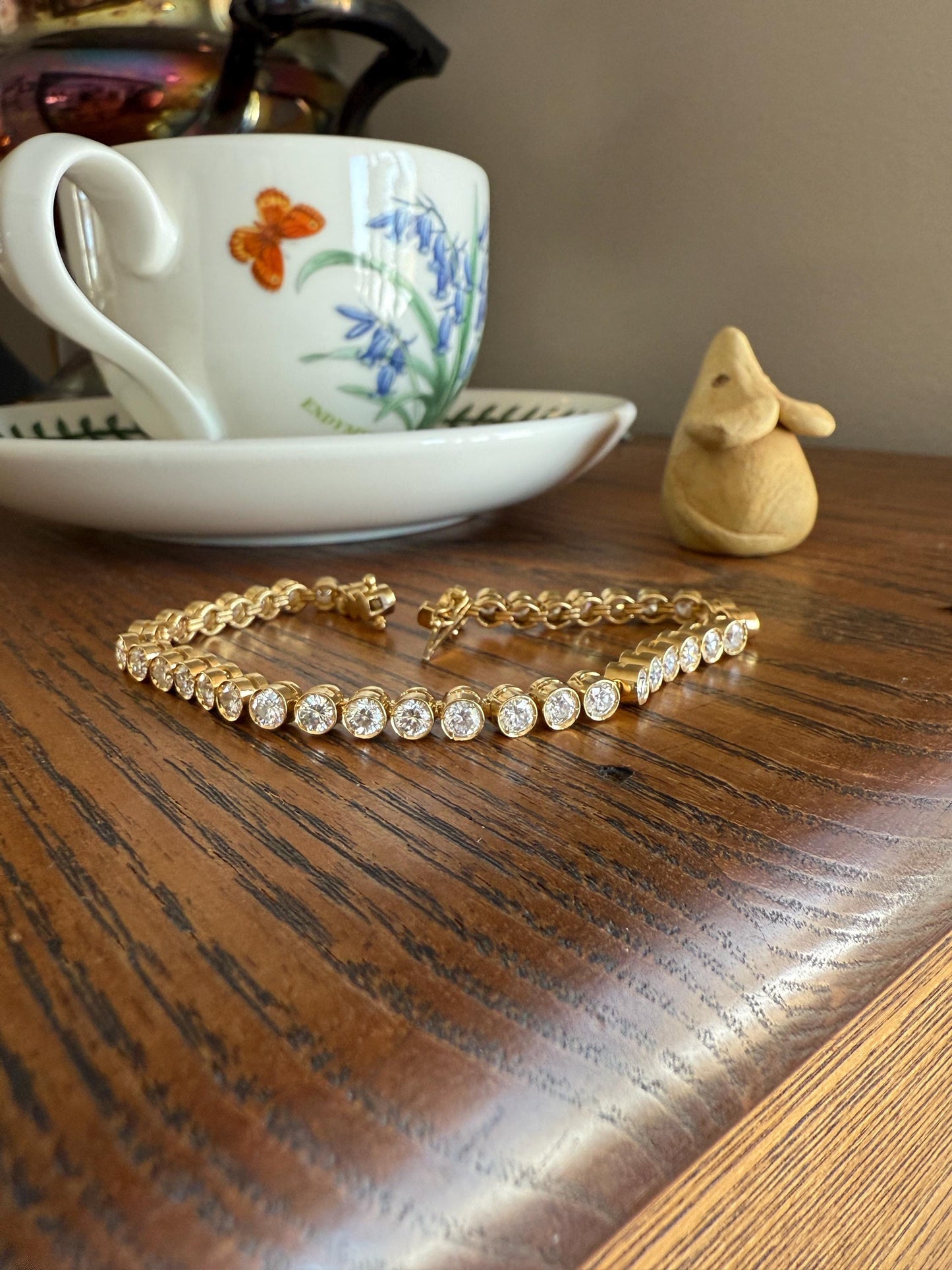 Vintage Seven CARAT Natural DIAMOND Tennis Bracelet French Bezel Set Line Eternity 18k Yellow Gold Solid 40 Stones