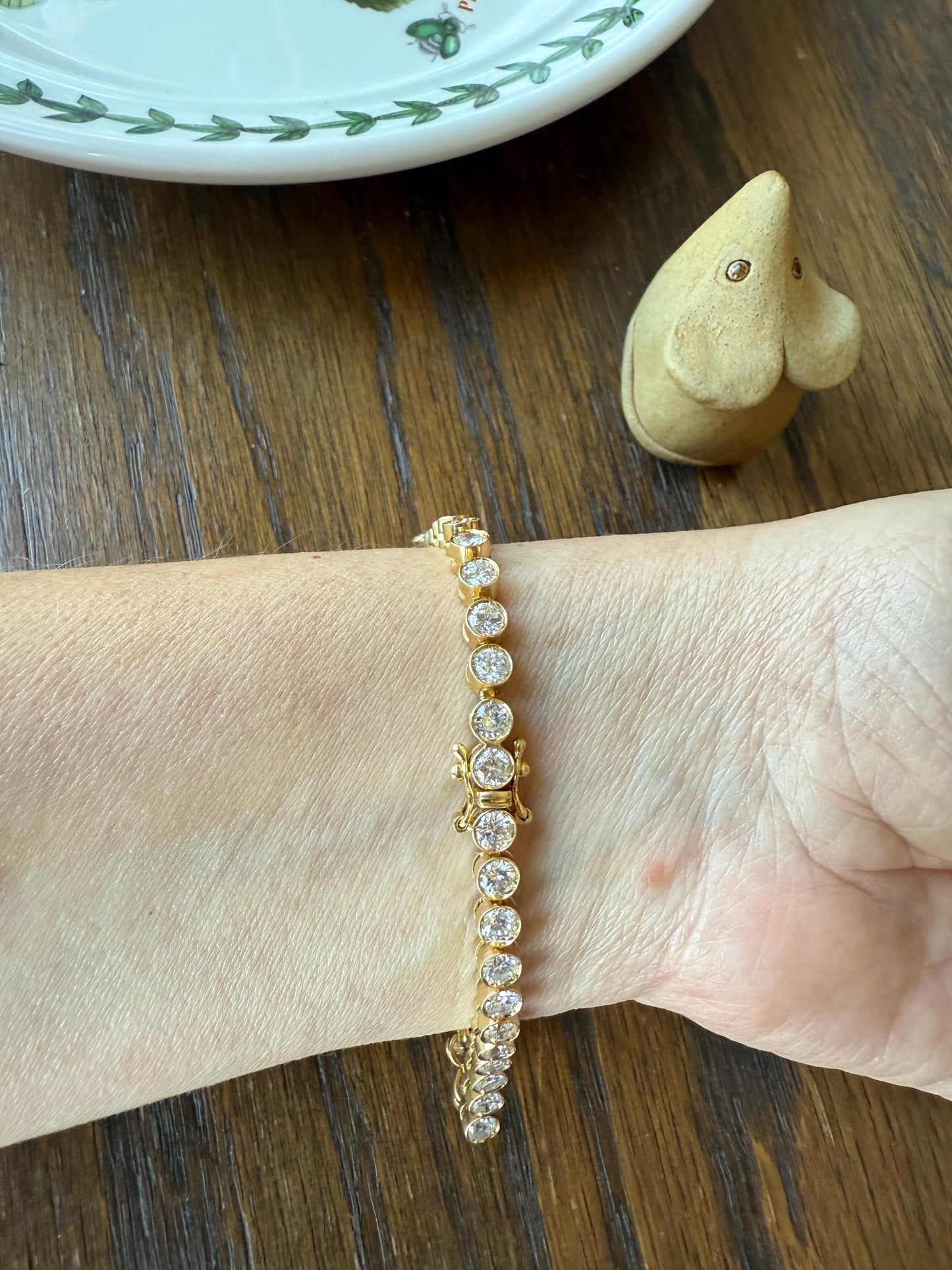 Vintage Seven CARAT Natural DIAMOND Tennis Bracelet French Bezel Set Line Eternity 18k Yellow Gold Solid 40 Stones